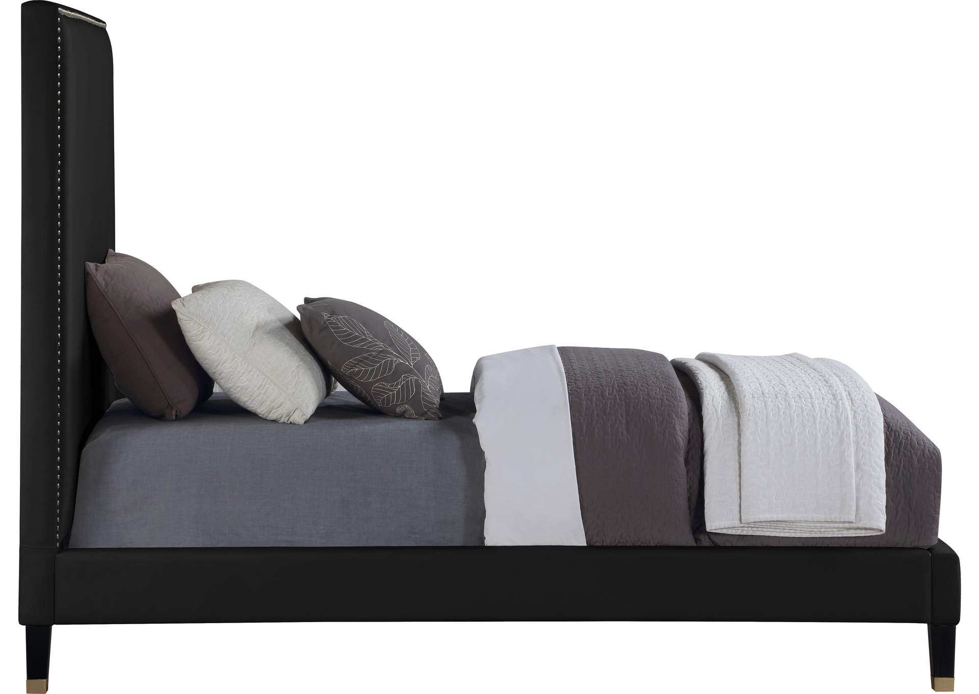 Harlie Black Velvet Twin Bed,Meridian Furniture