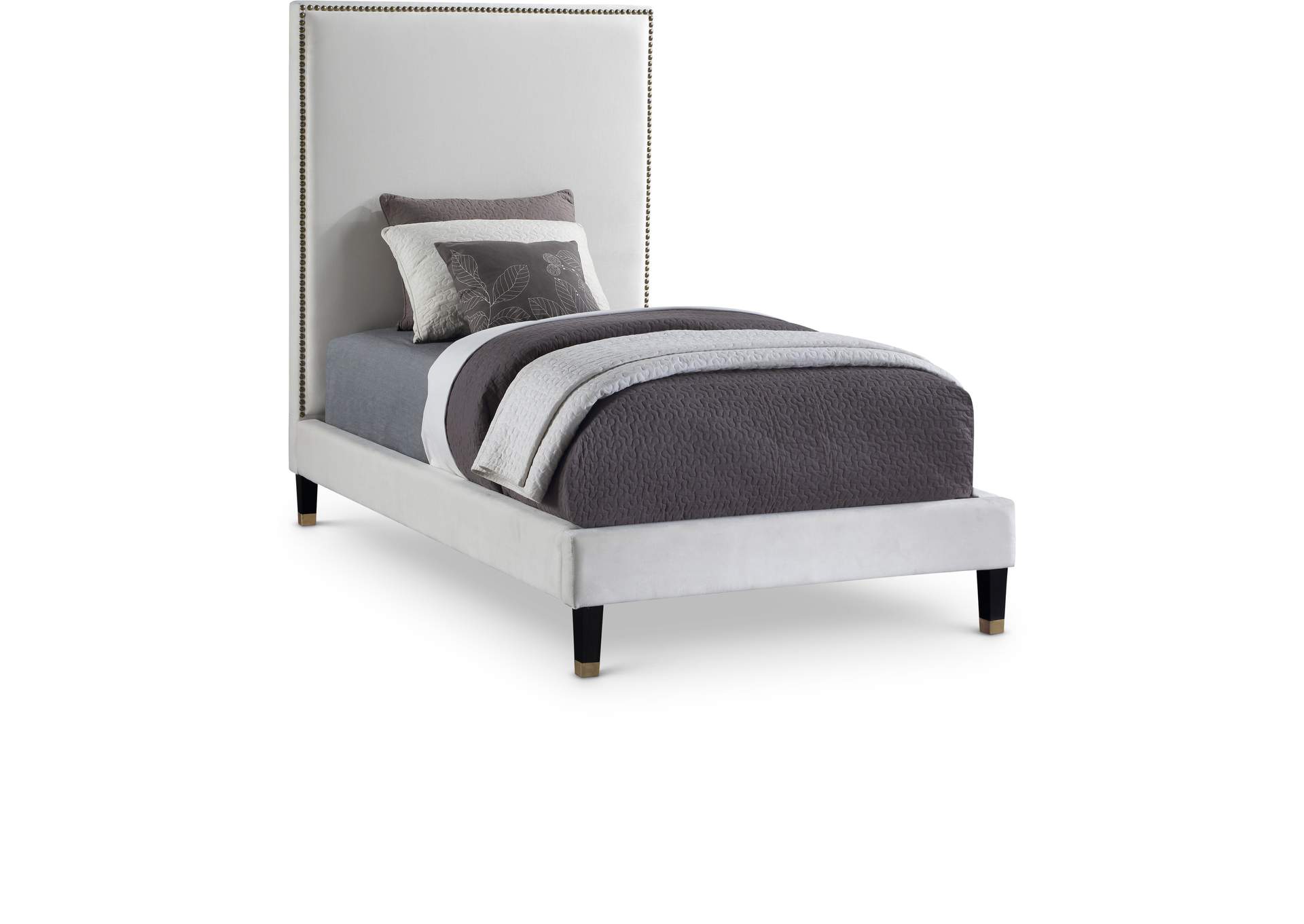 Harlie Cream Velvet Twin Bed,Meridian Furniture