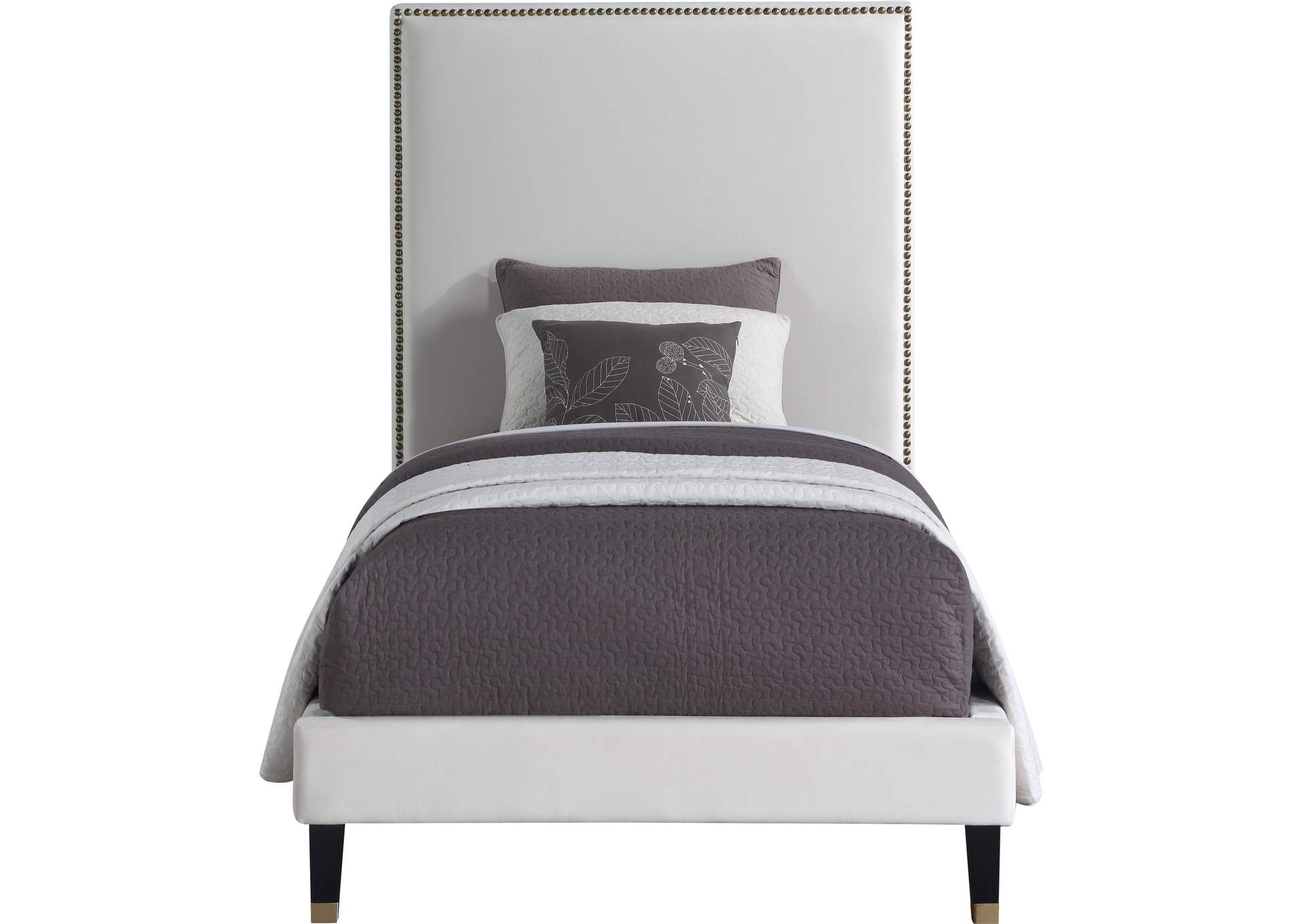 Harlie Cream Velvet Twin Bed,Meridian Furniture