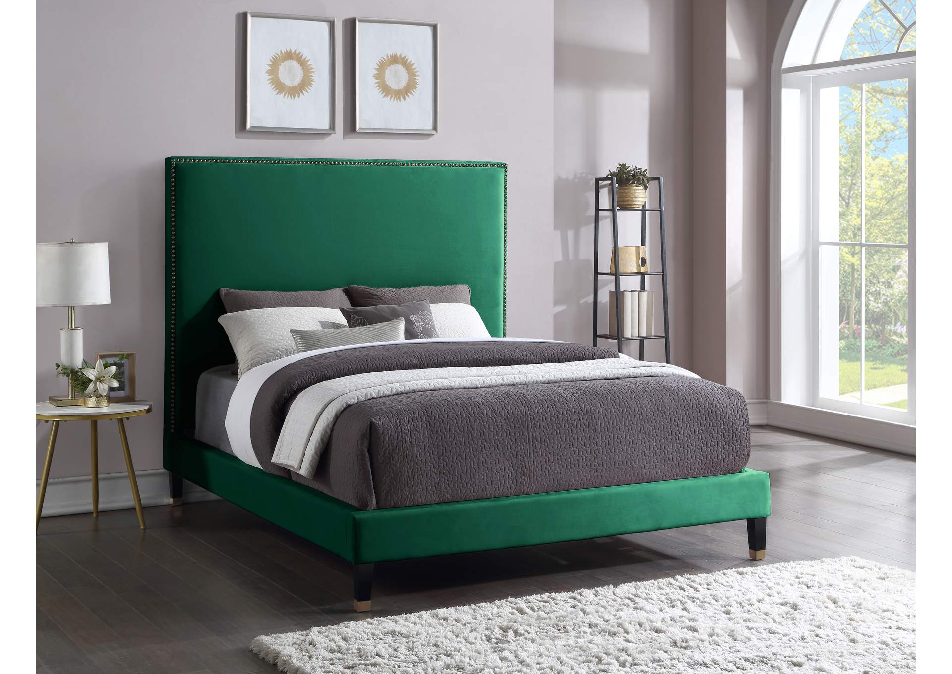 Harlie Green Velvet Full Bed,Meridian Furniture