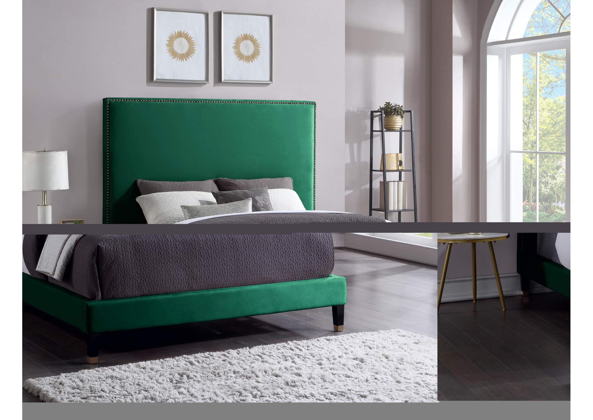 Harlie Green Velvet King Bed,Meridian Furniture