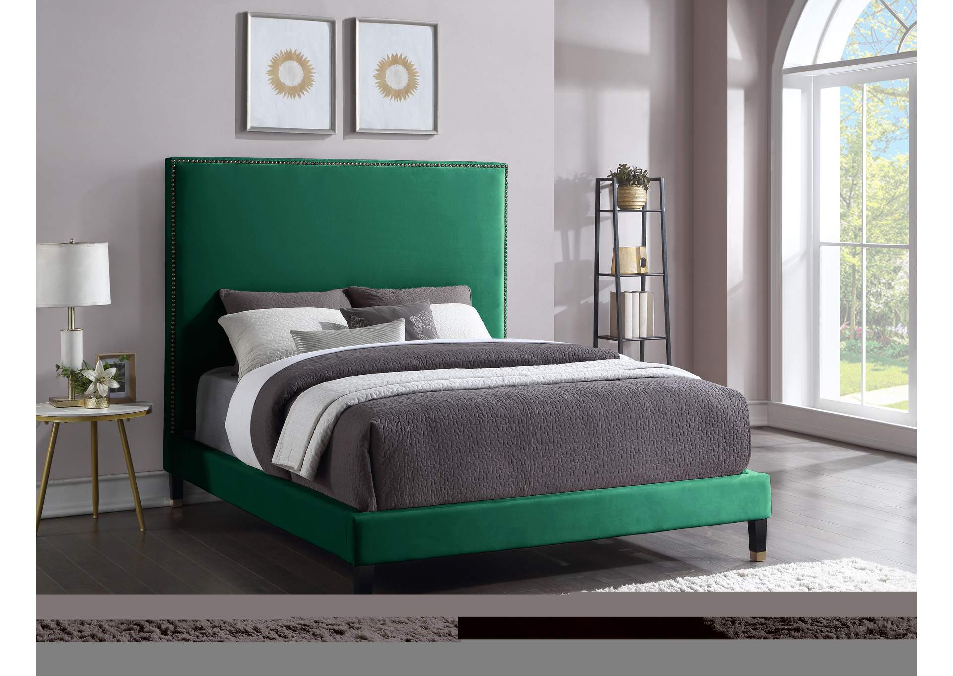 Harlie Green Velvet Queen Bed,Meridian Furniture