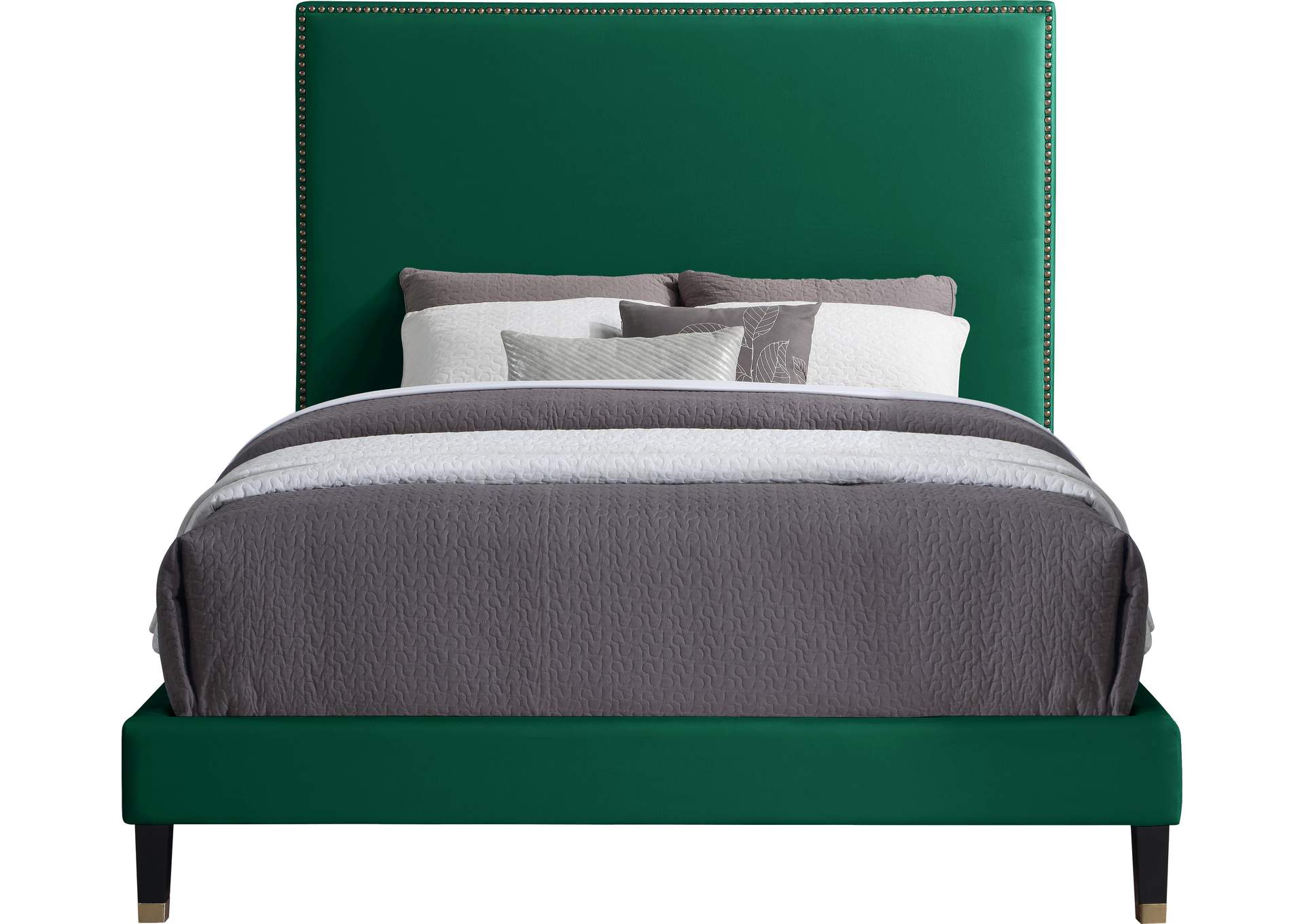 Harlie Green Velvet Queen Bed,Meridian Furniture