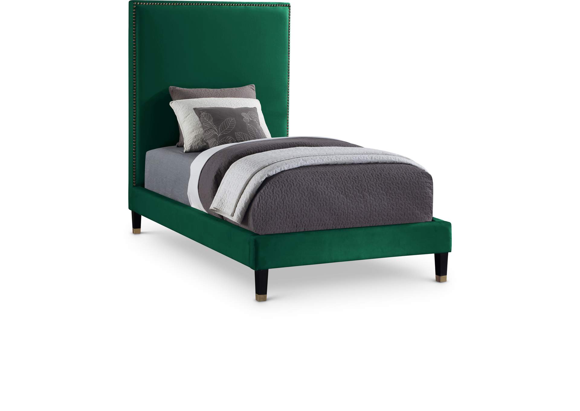 Harlie Green Velvet Twin Bed,Meridian Furniture