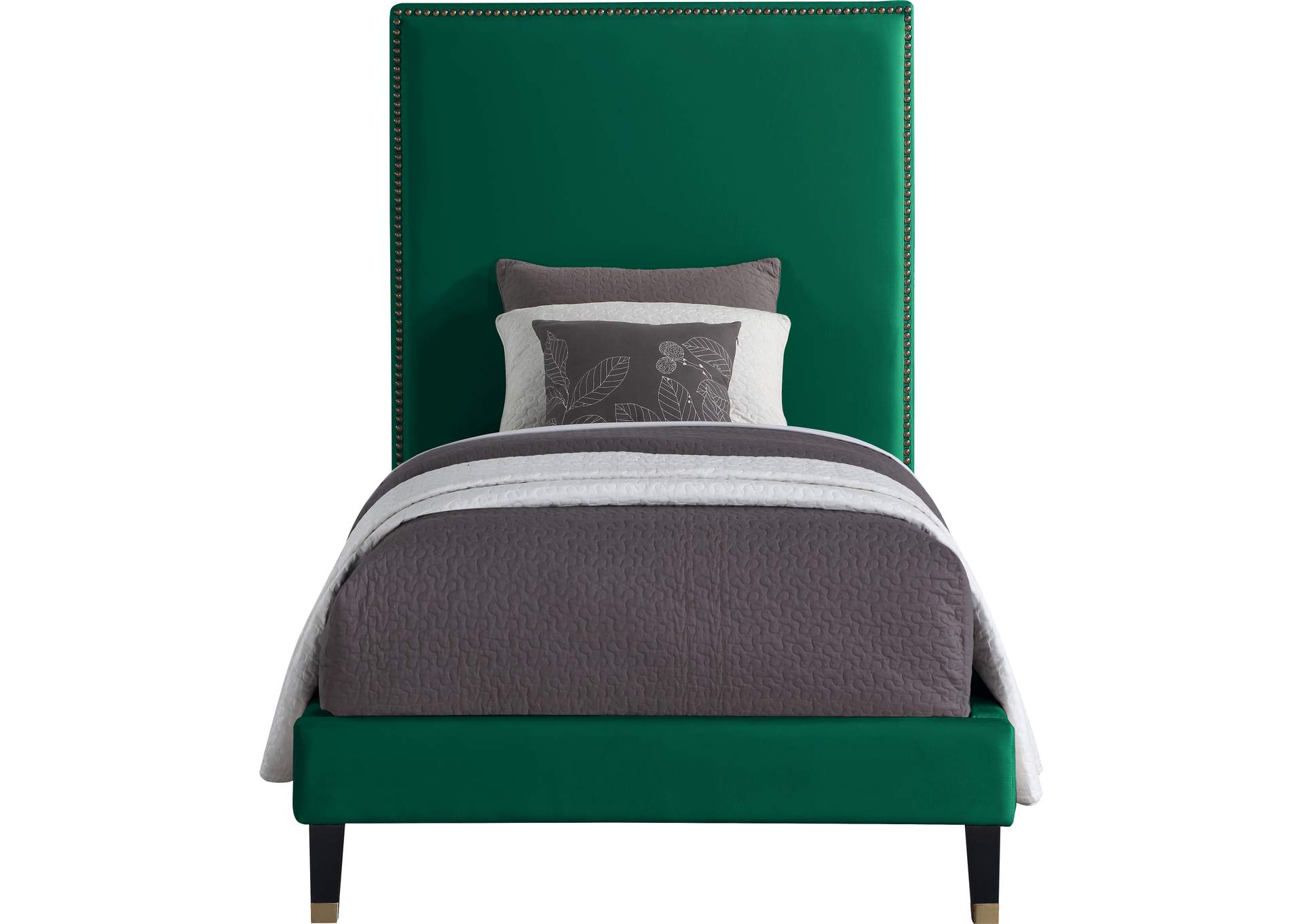 Harlie Green Velvet Twin Bed,Meridian Furniture