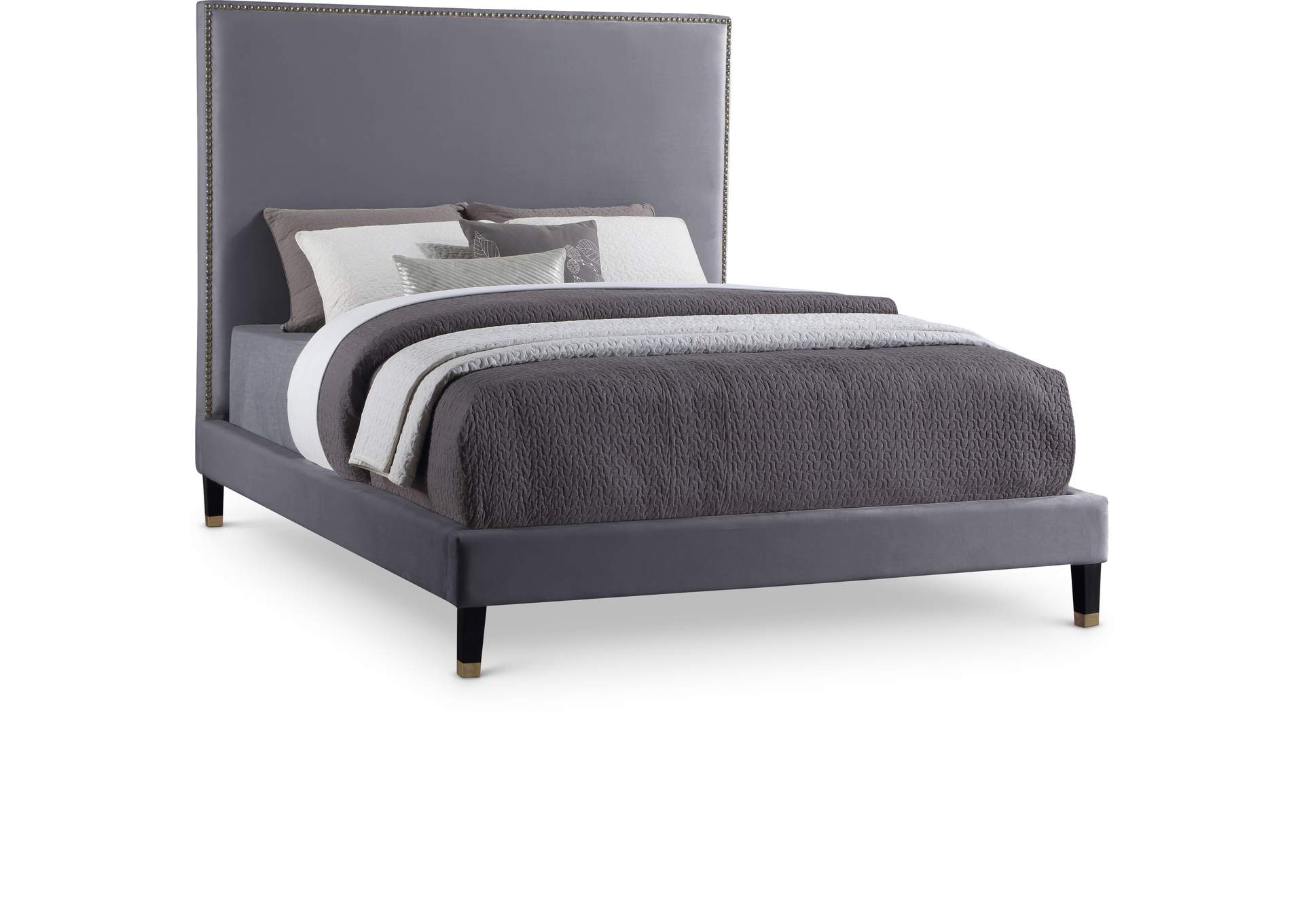 Harlie Grey Velvet Full Bed,Meridian Furniture