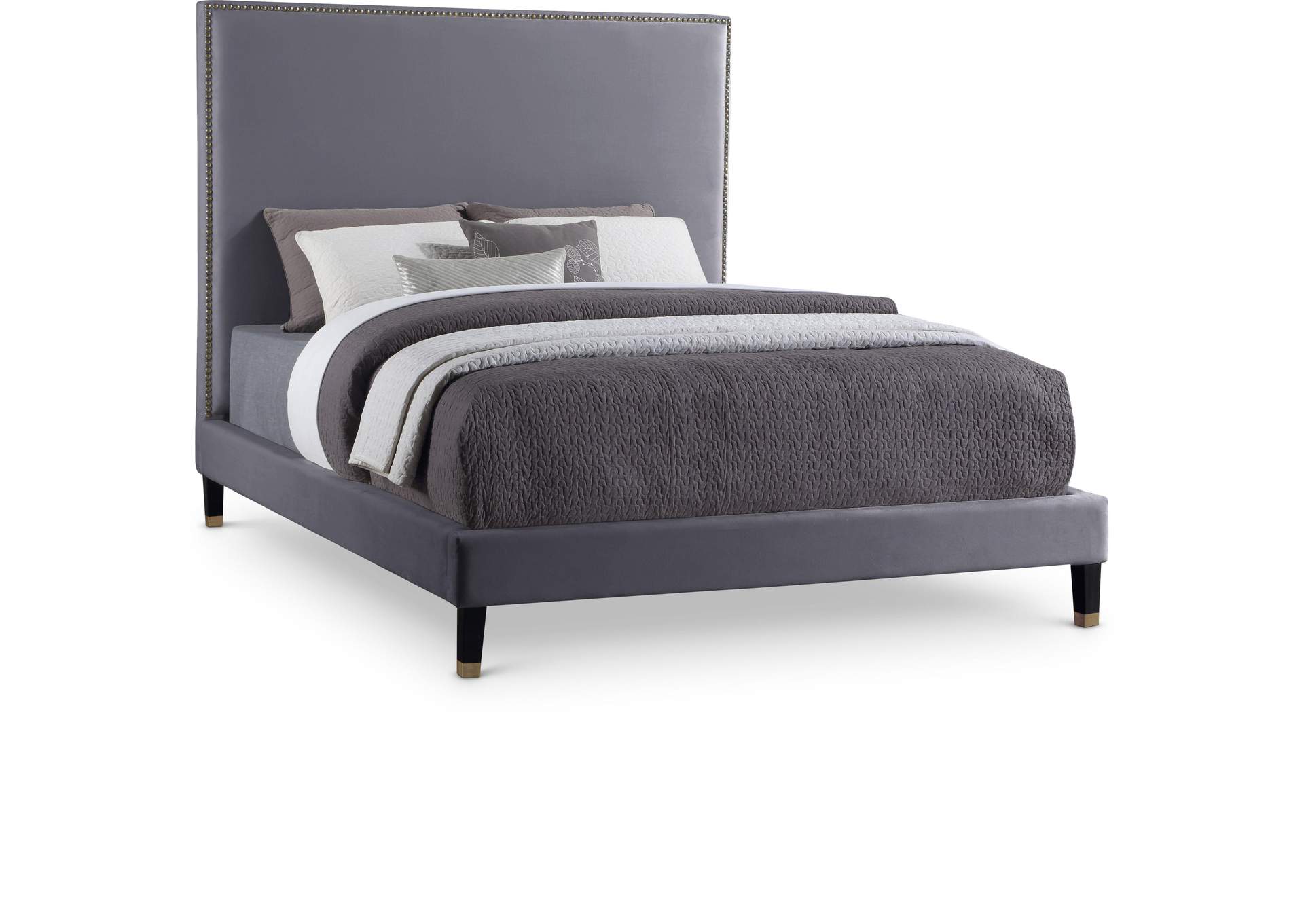 Harlie Grey Velvet Queen Bed,Meridian Furniture