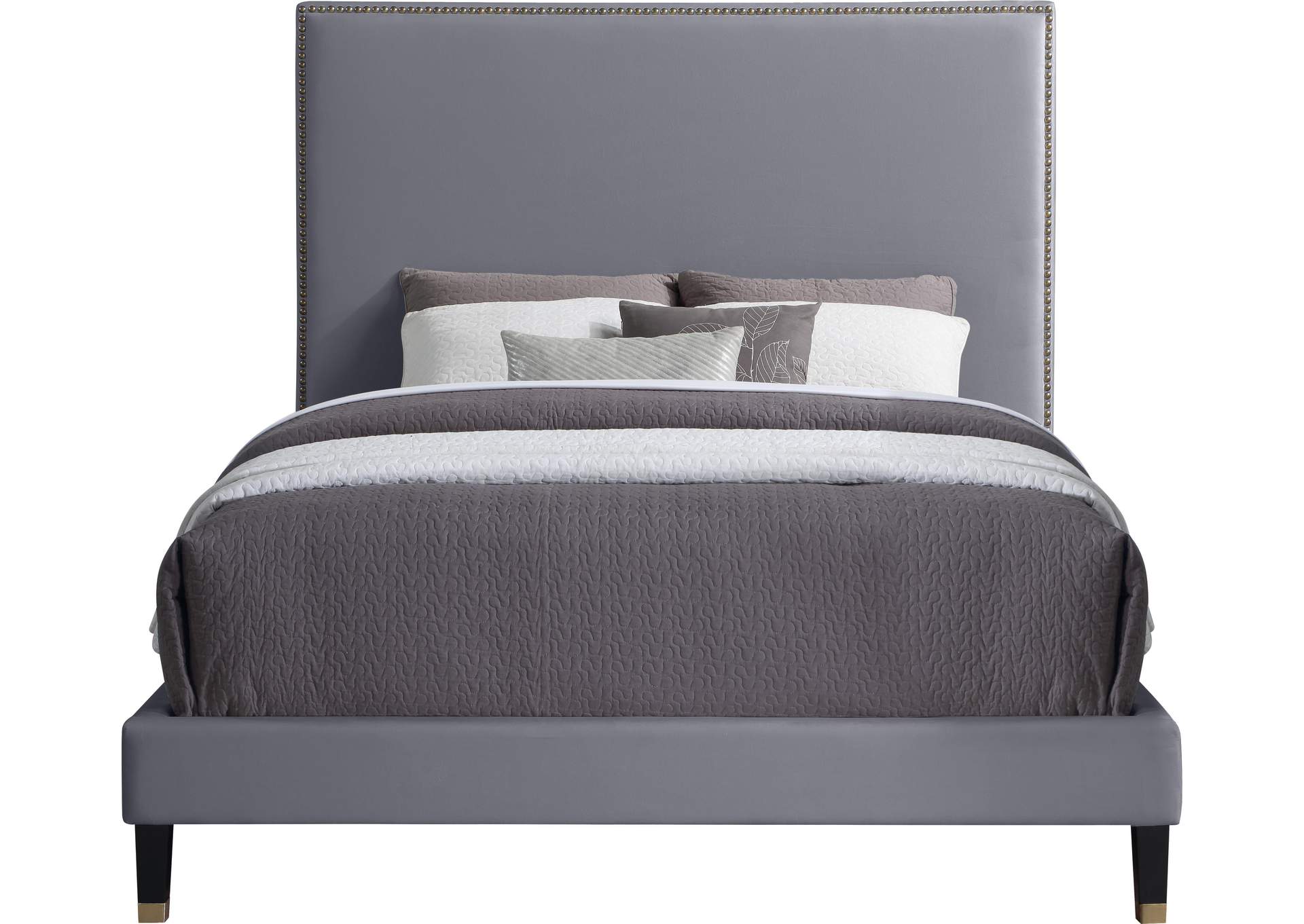 Harlie Grey Velvet Queen Bed,Meridian Furniture