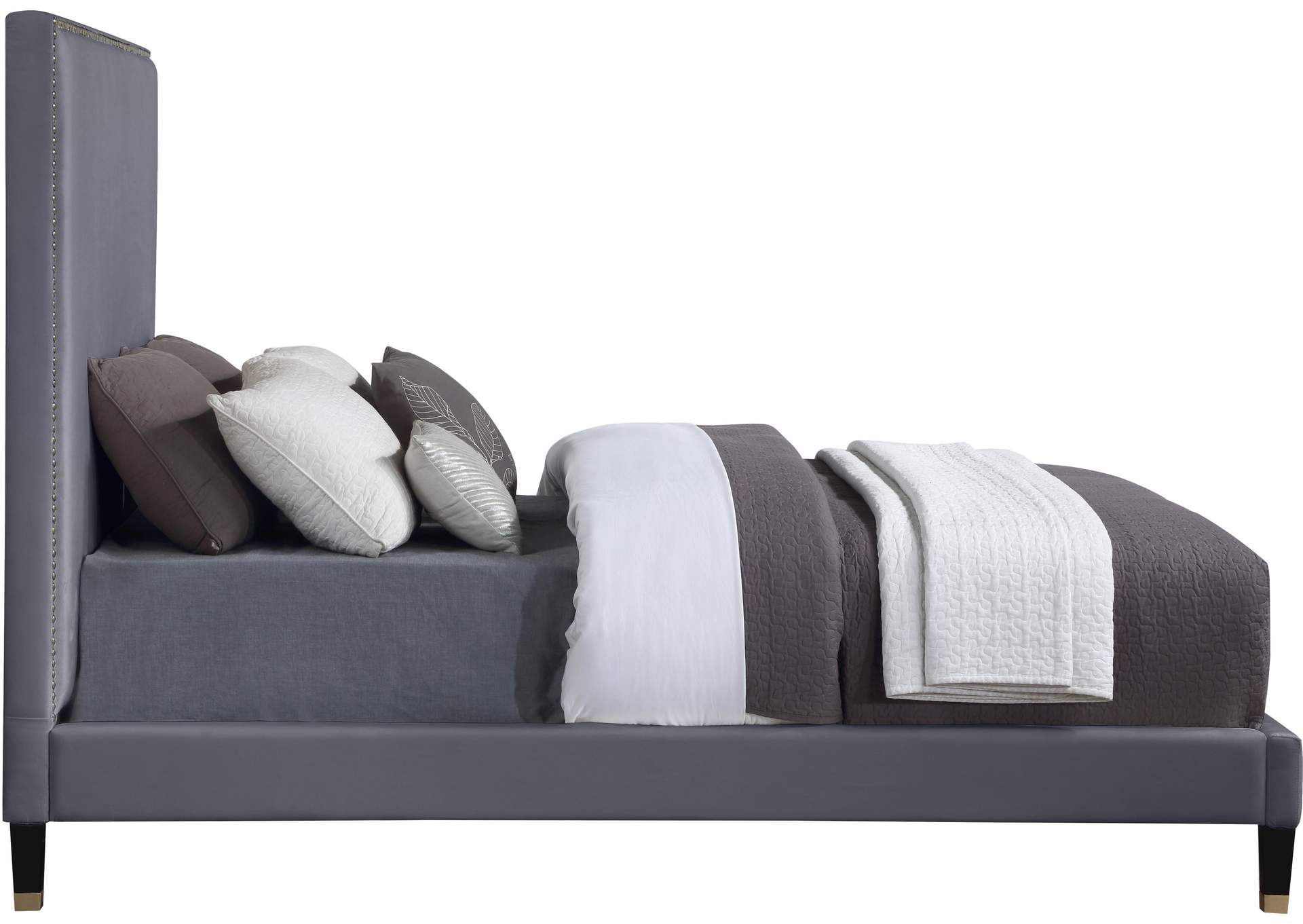 Harlie Grey Velvet Queen Bed,Meridian Furniture