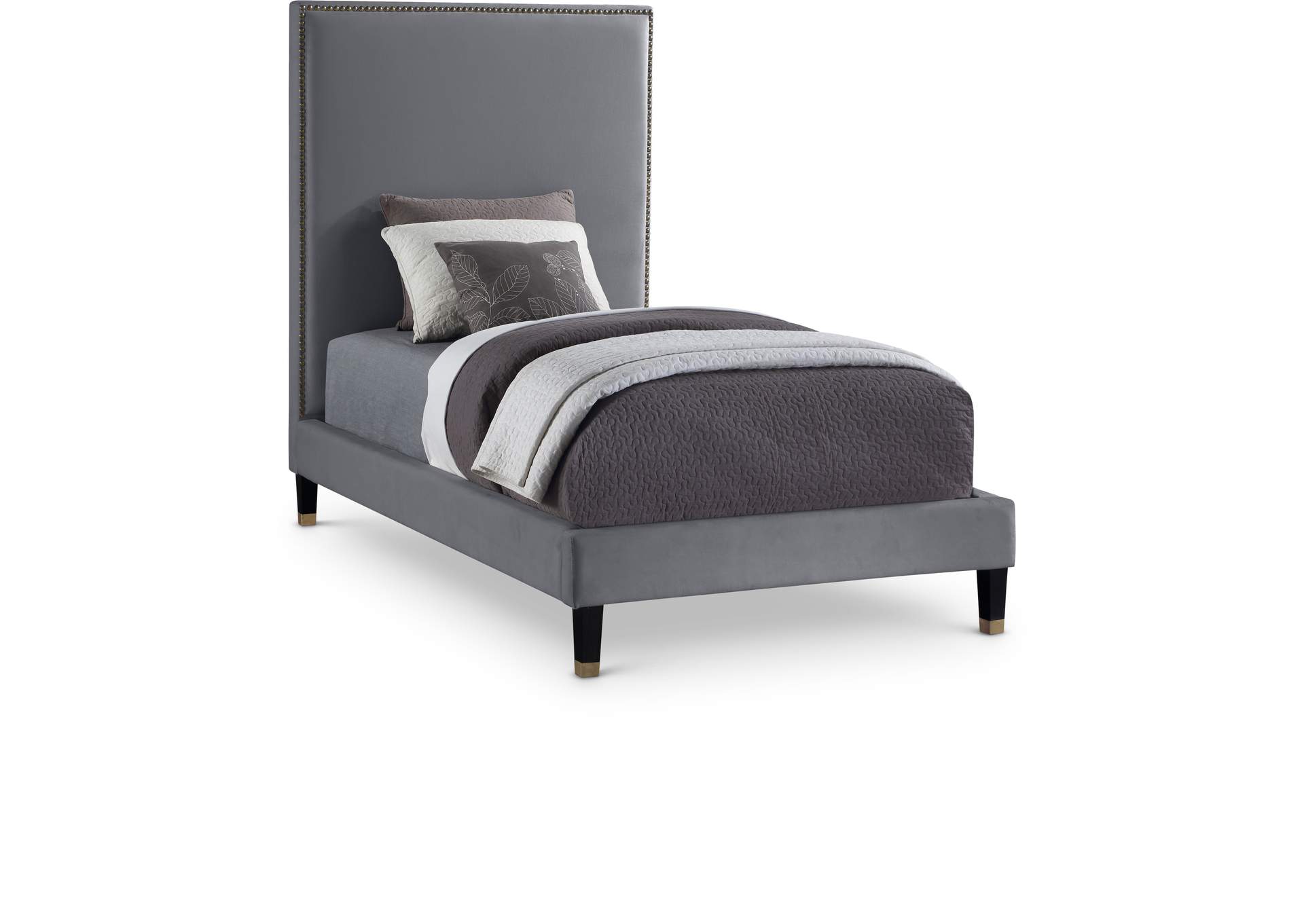 Harlie Grey Velvet Twin Bed,Meridian Furniture