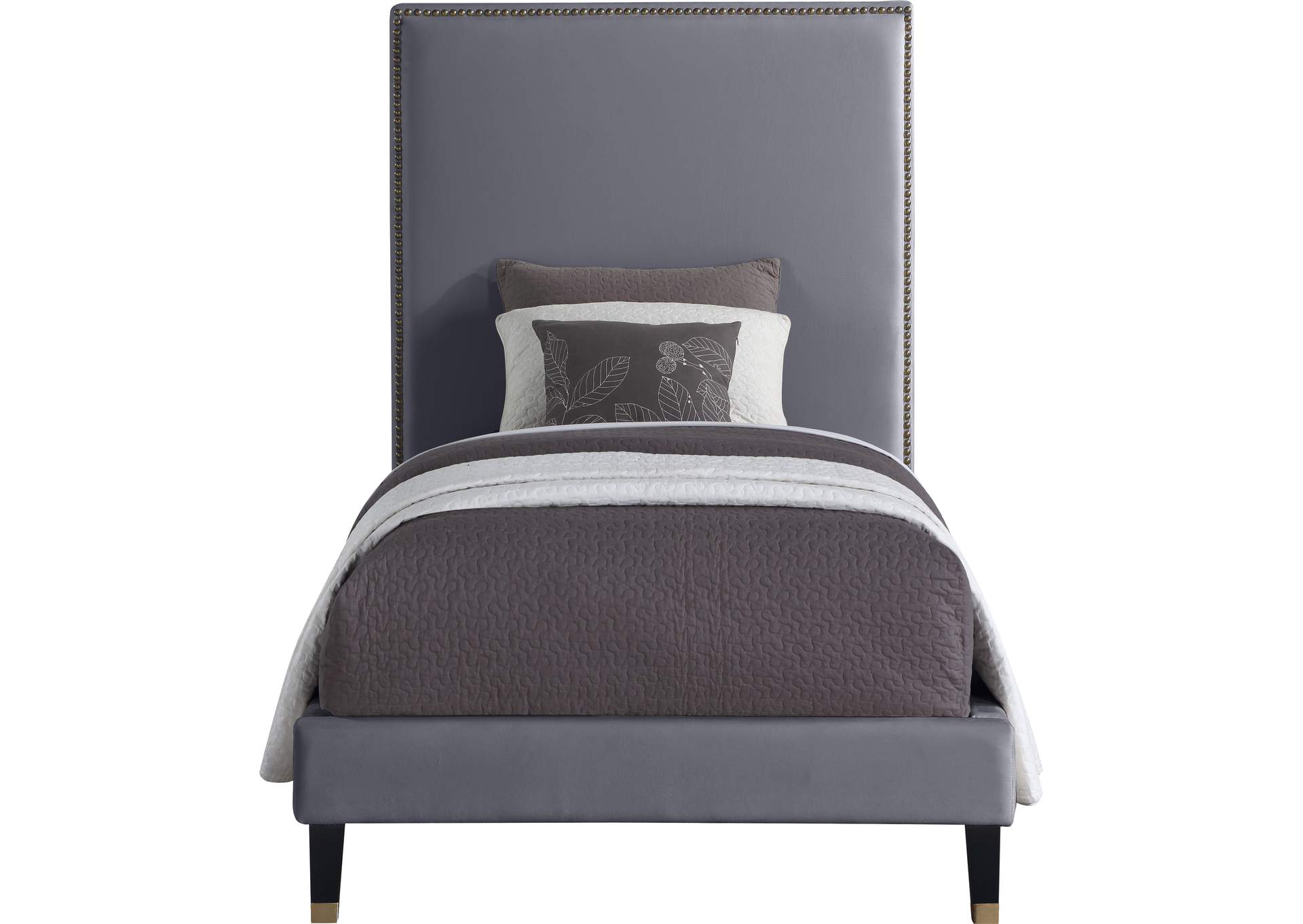 Harlie Grey Velvet Twin Bed,Meridian Furniture