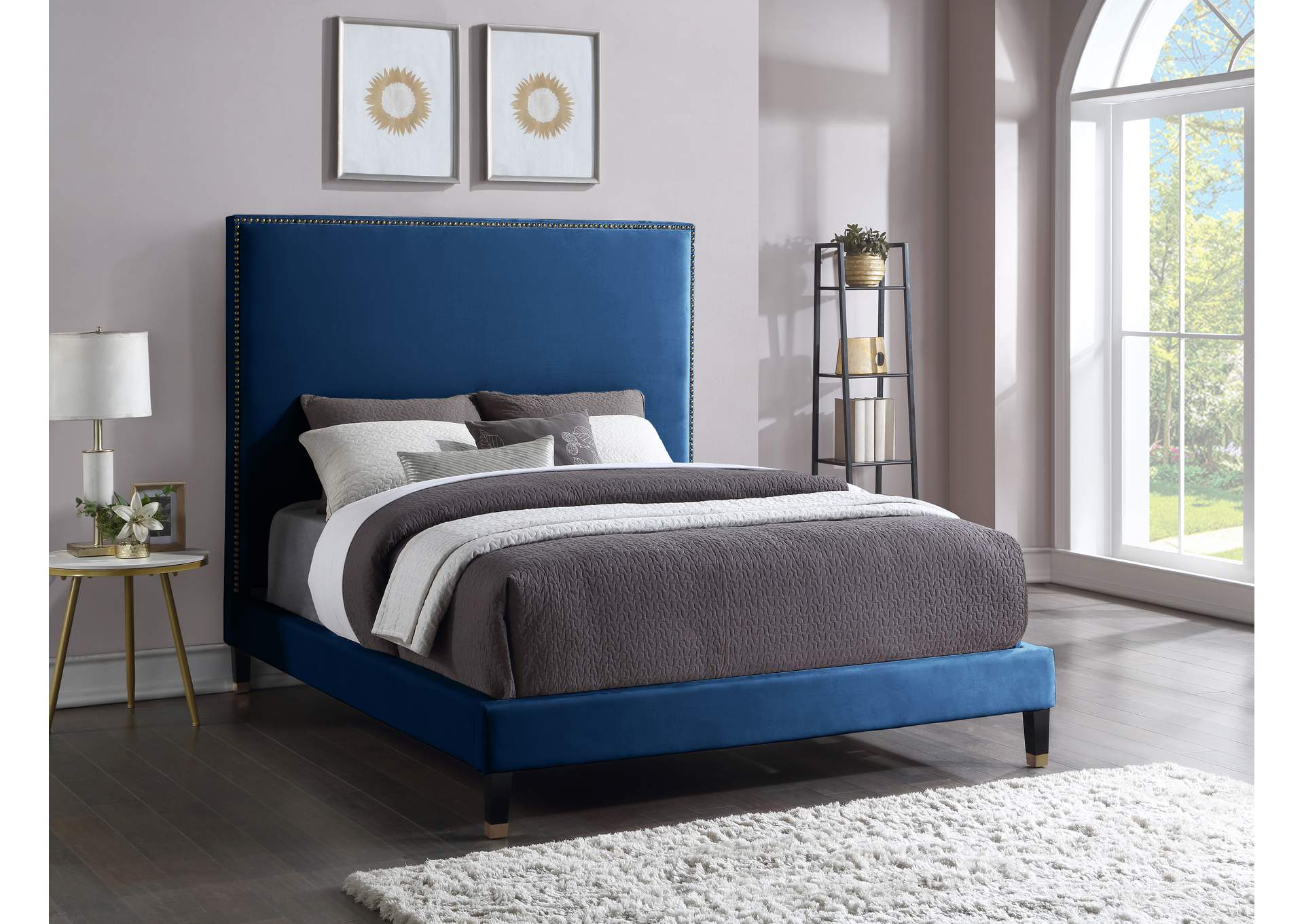 Harlie Navy Velvet Full Bed,Meridian Furniture