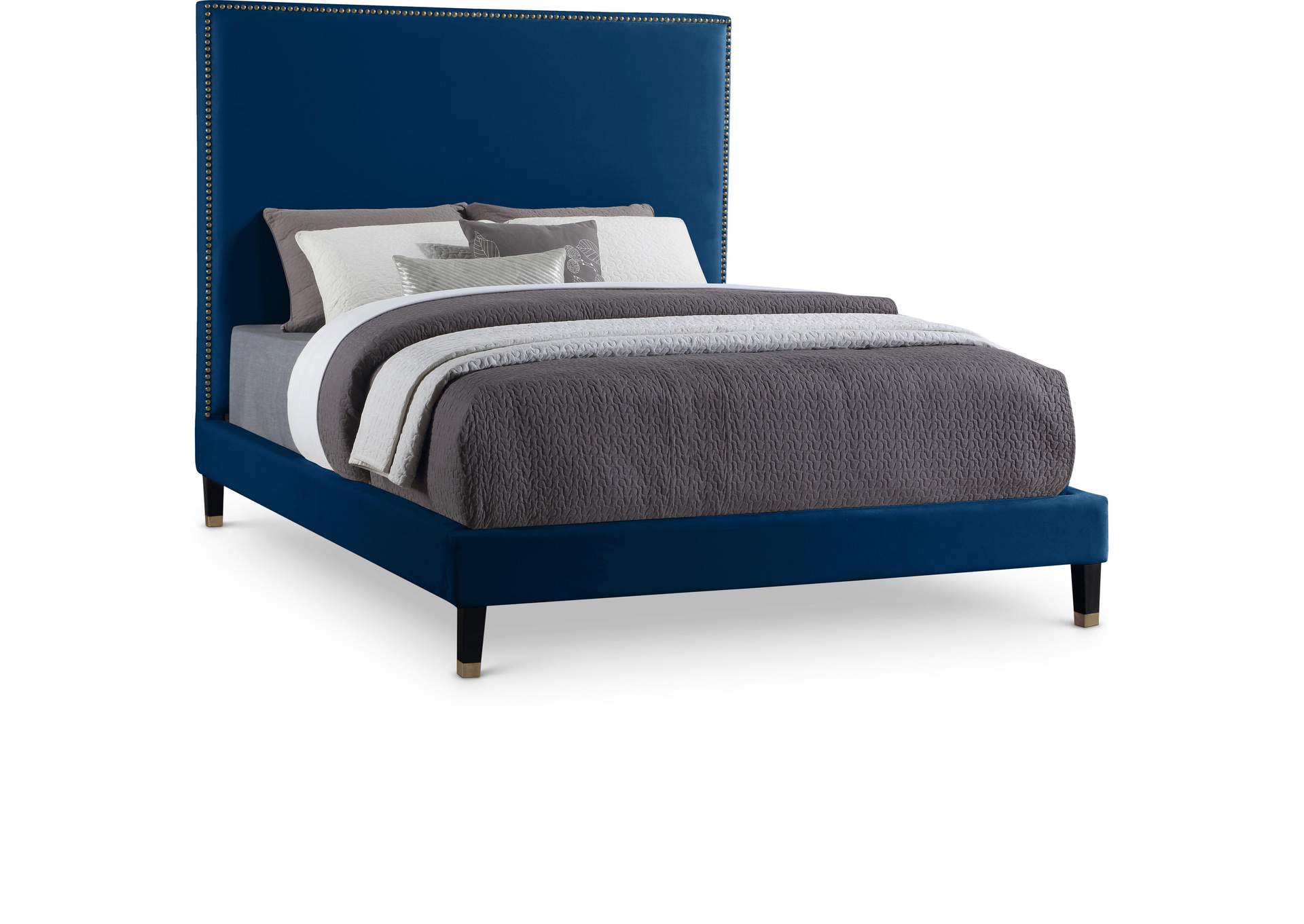 Harlie Navy Velvet King Bed,Meridian Furniture