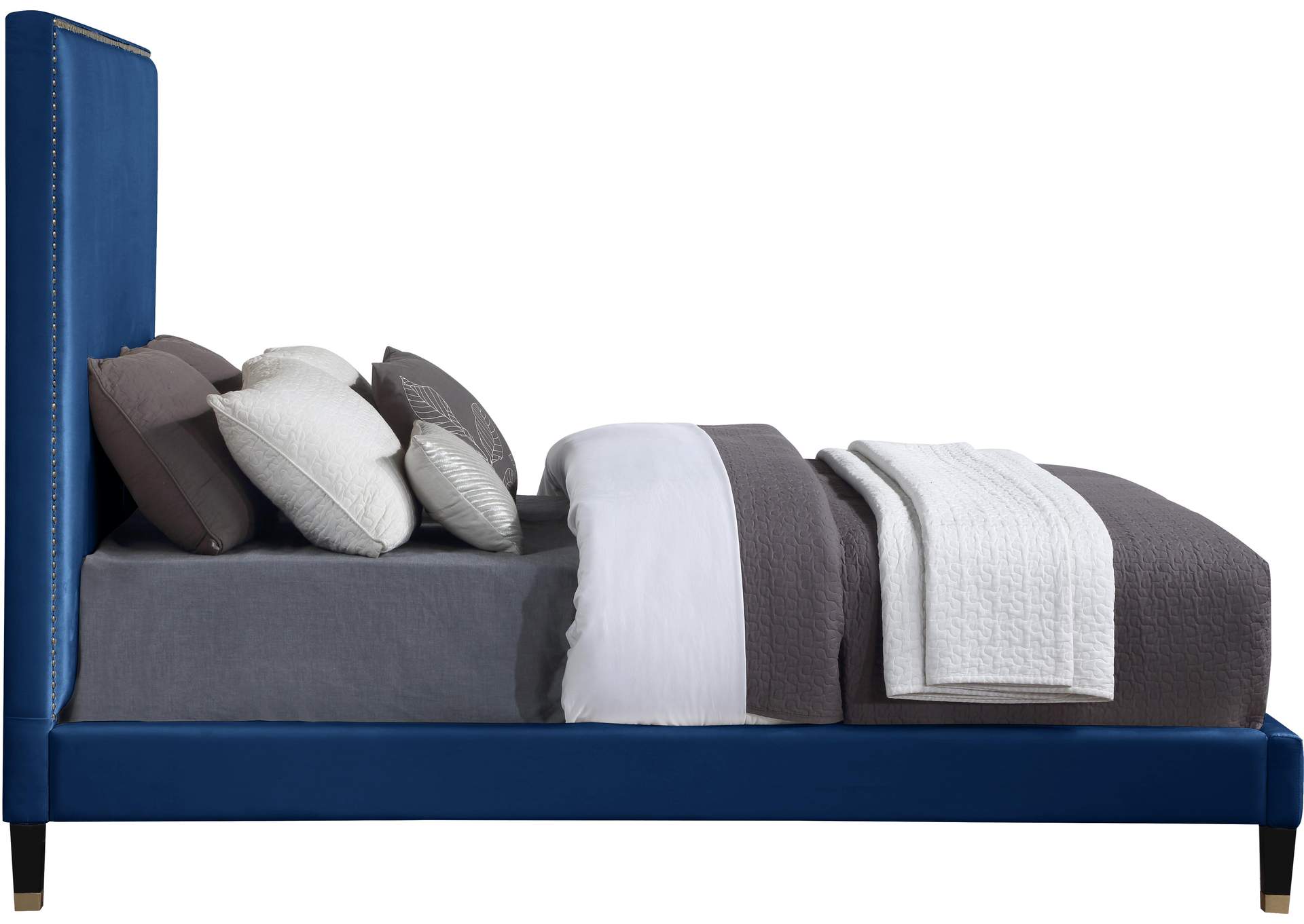 Harlie Navy Velvet King Bed,Meridian Furniture