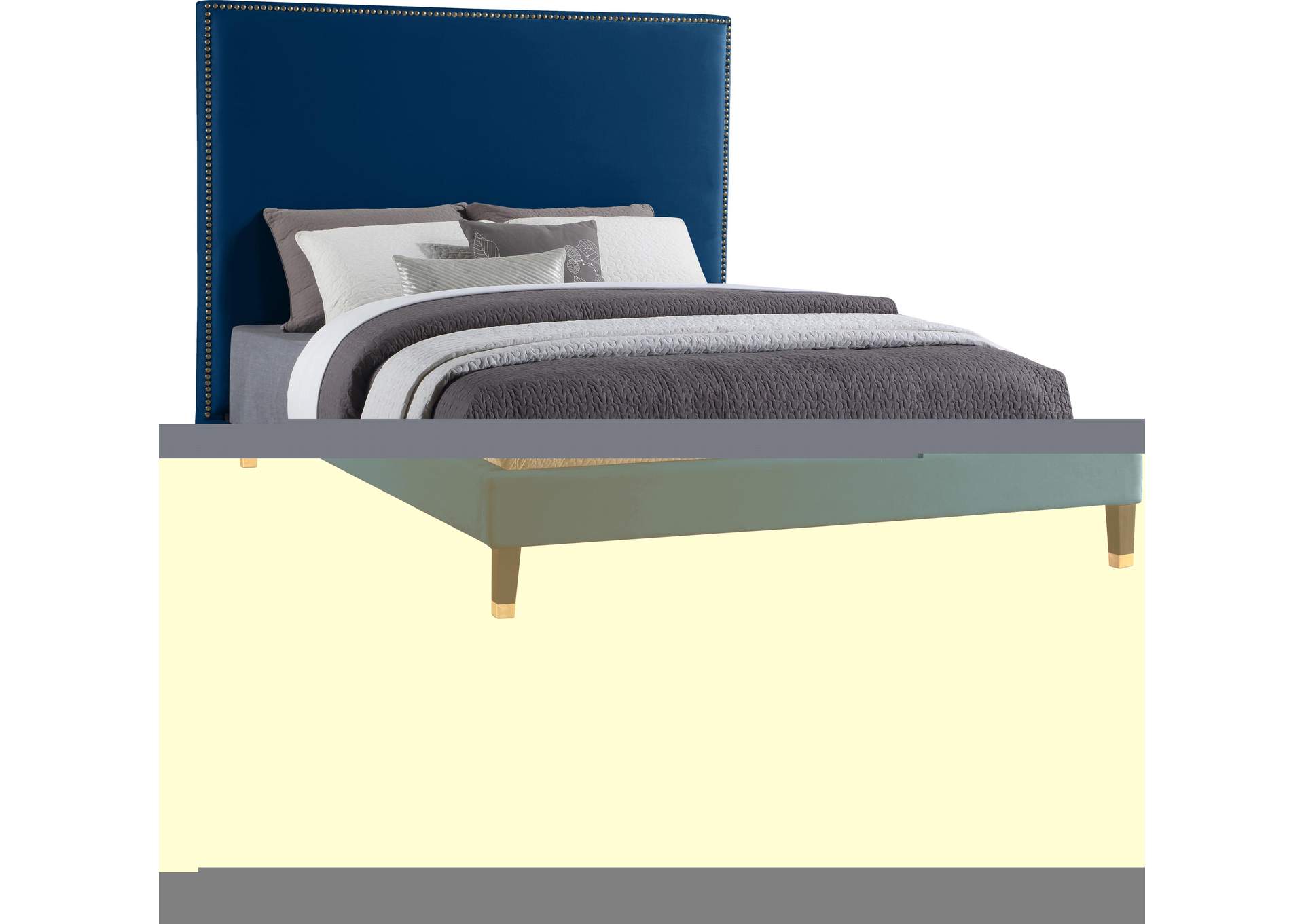 Harlie Navy Velvet Queen Bed,Meridian Furniture