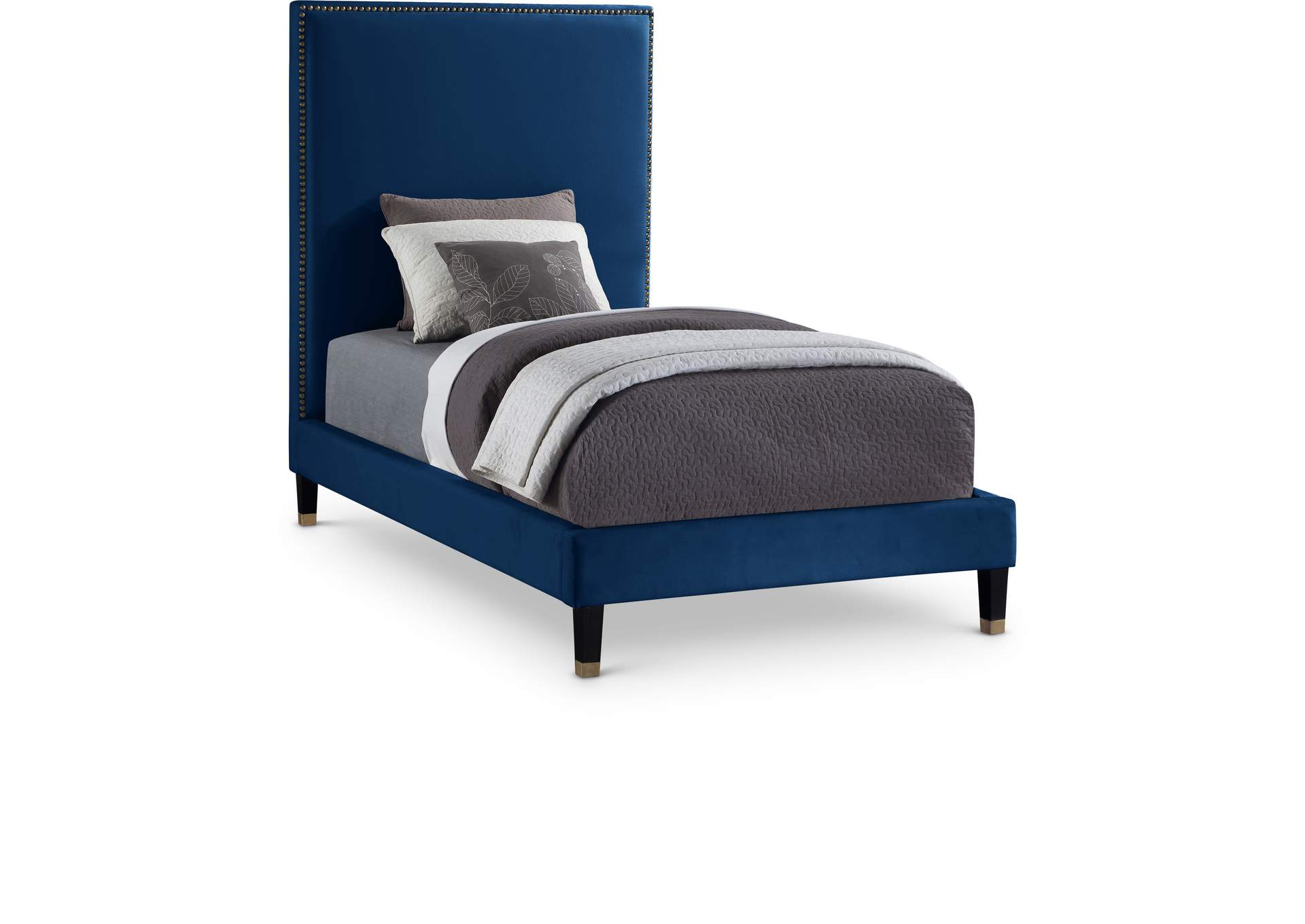 Harlie Navy Velvet Twin Bed,Meridian Furniture