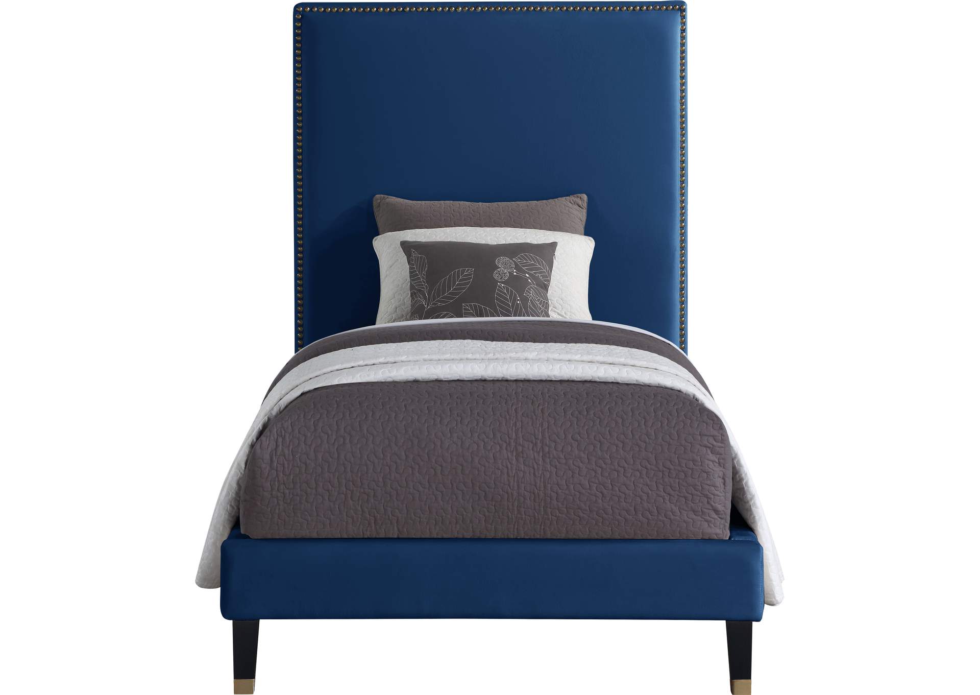 Harlie Navy Velvet Twin Bed,Meridian Furniture