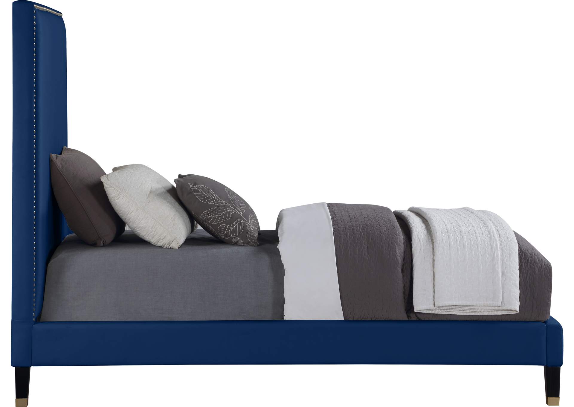 Harlie Navy Velvet Twin Bed,Meridian Furniture