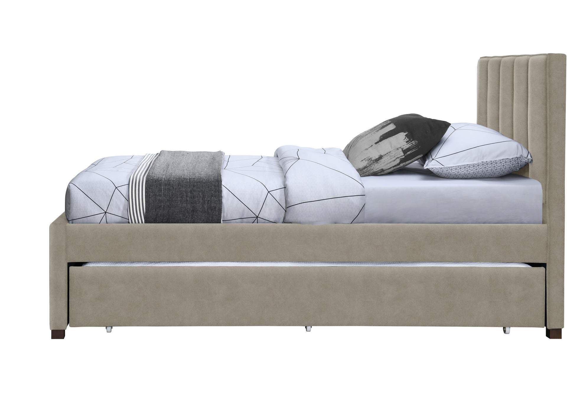 Hudson Beige Faux Leather Twin Trundle Bed,Meridian Furniture