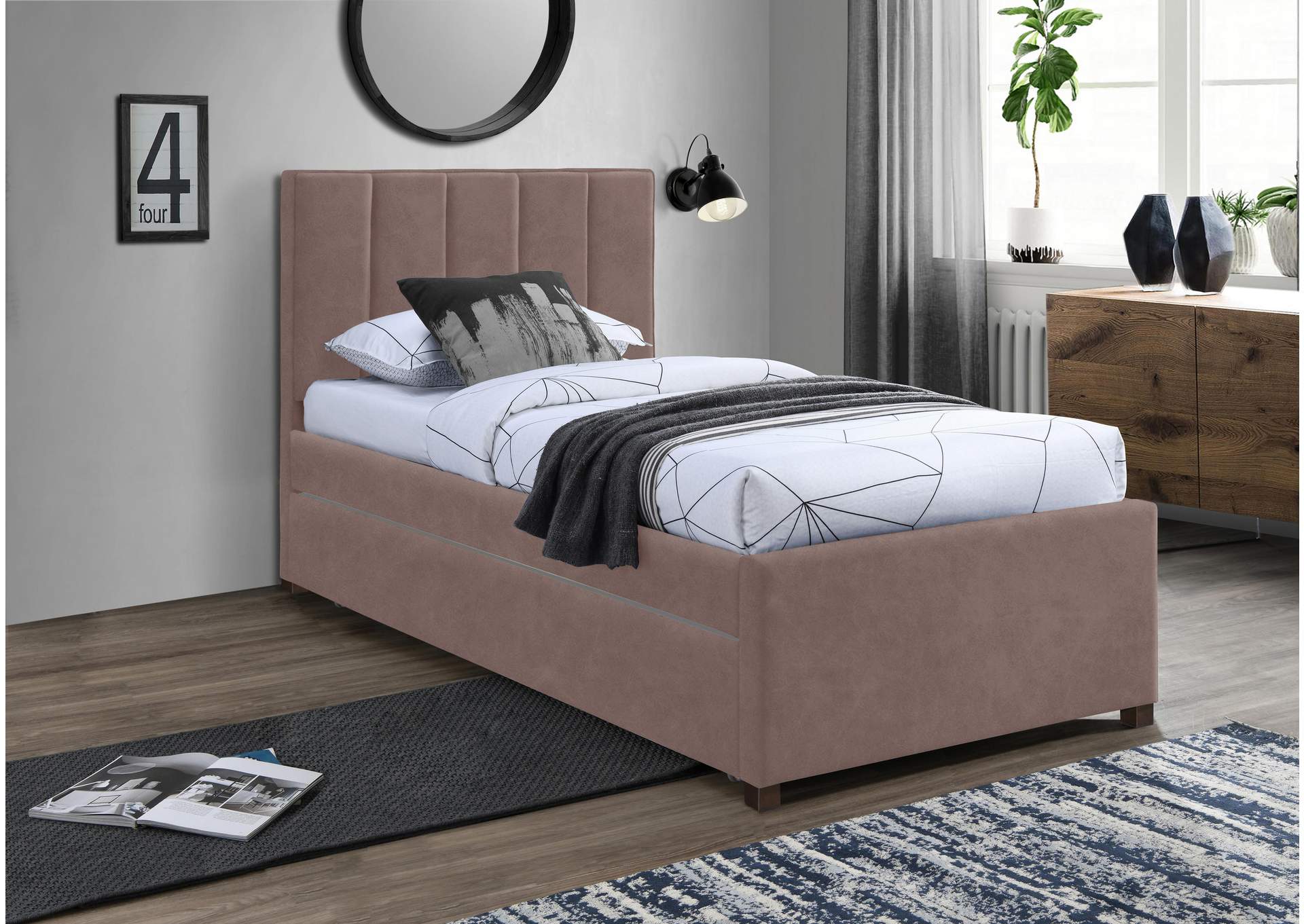 Hudson Brown Faux Leather Twin Trundle Bed,Meridian Furniture