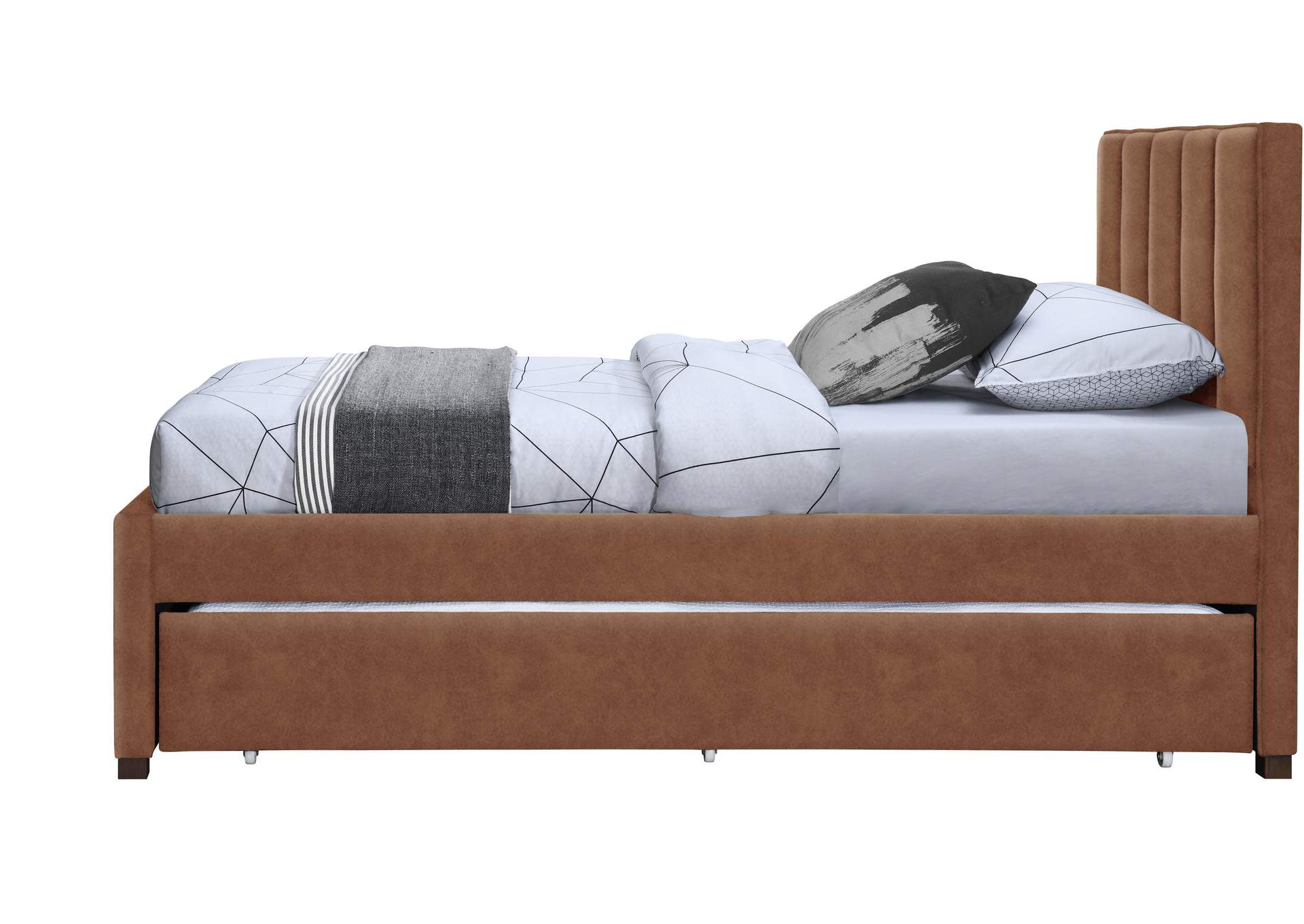 Hudson Cognac Faux Leather Twin Trundle Bed,Meridian Furniture