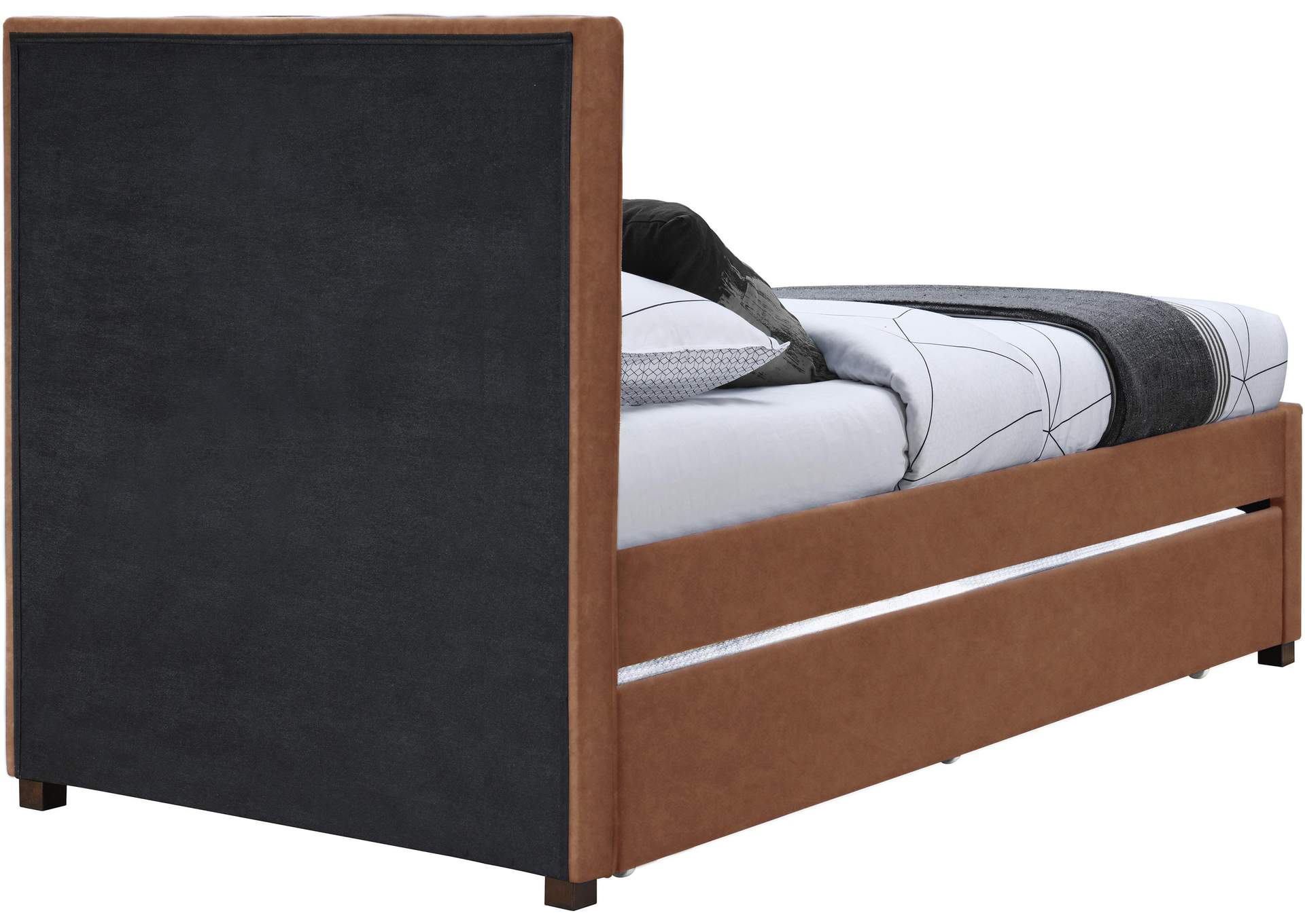 Hudson Cognac Faux Leather Twin Trundle Bed,Meridian Furniture