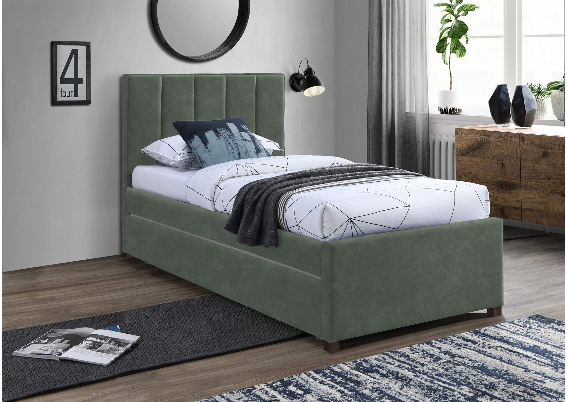 Hudson Green Faux Leather Twin Trundle Bed,Meridian Furniture