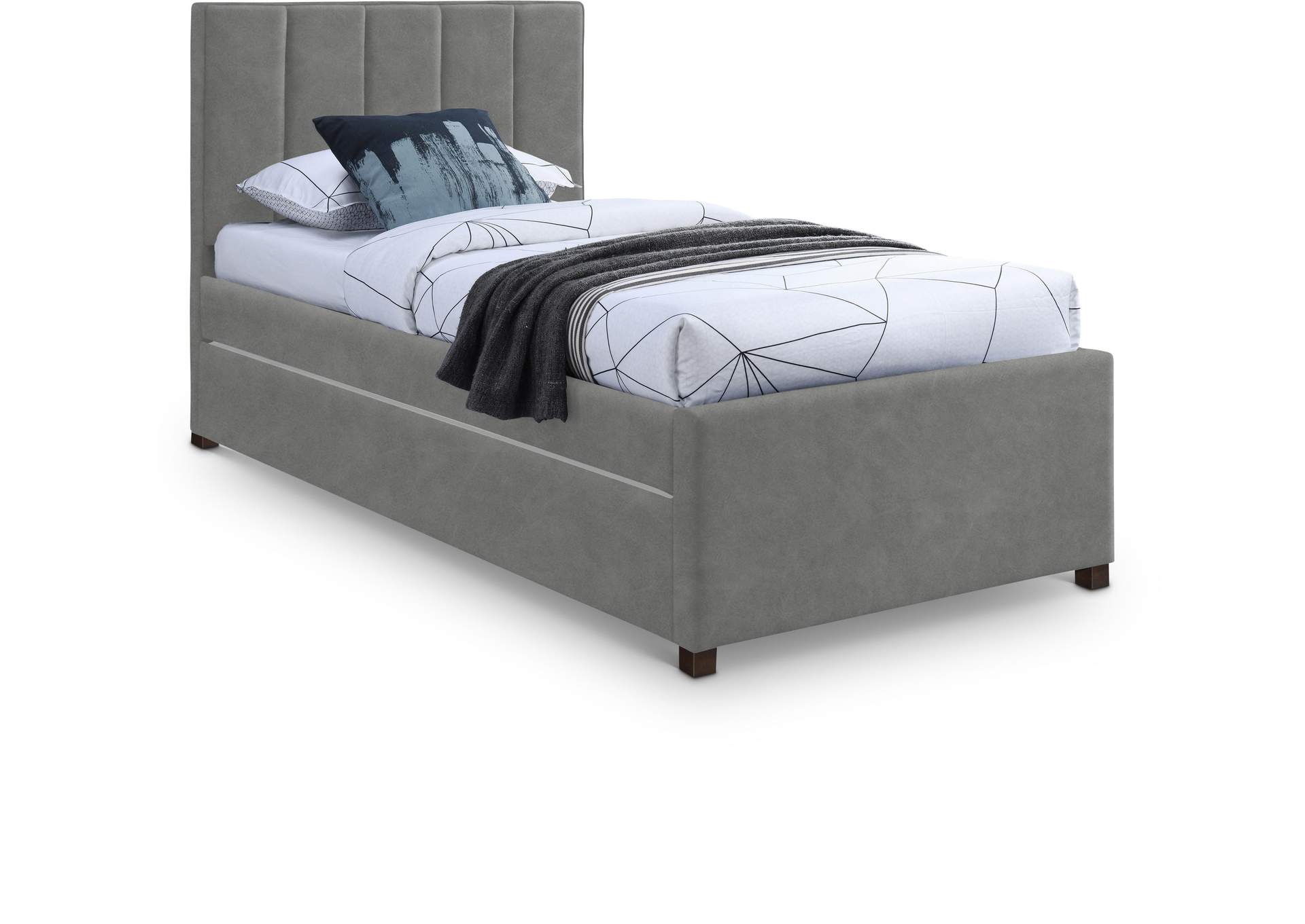 Hudson Grey Faux Leather Twin Trundle Bed,Meridian Furniture
