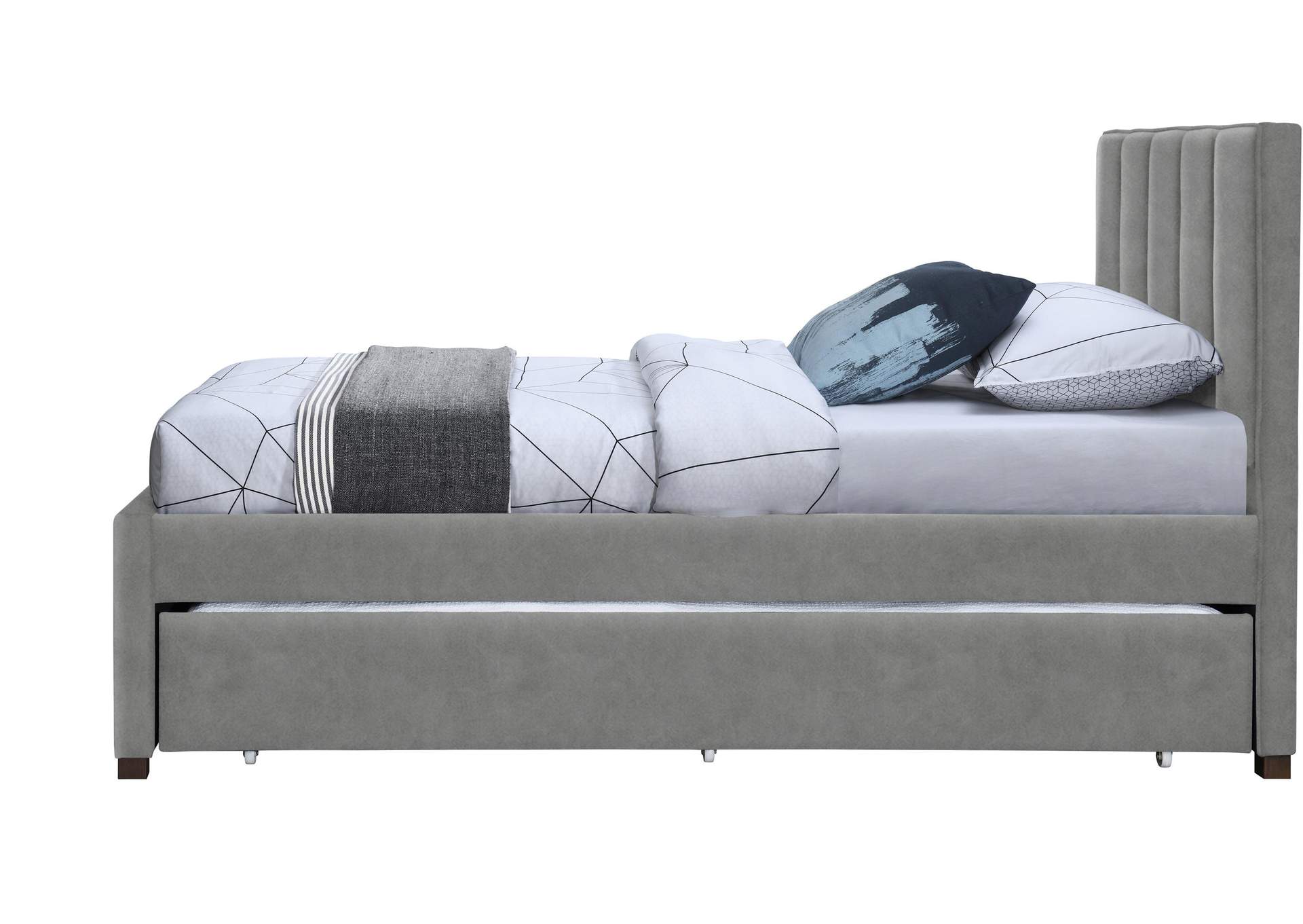 Hudson Grey Faux Leather Twin Trundle Bed,Meridian Furniture