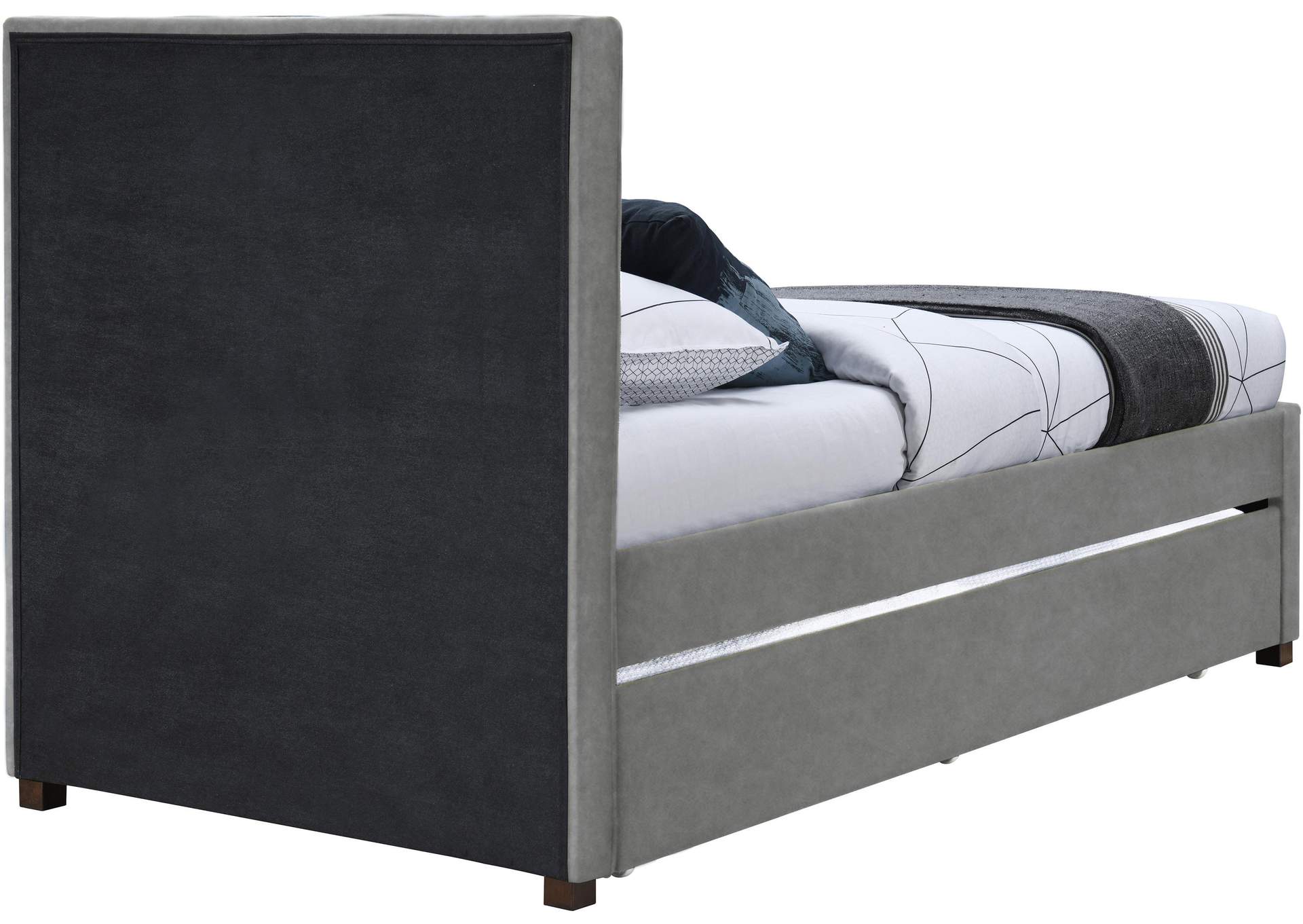 Hudson Grey Faux Leather Twin Trundle Bed,Meridian Furniture