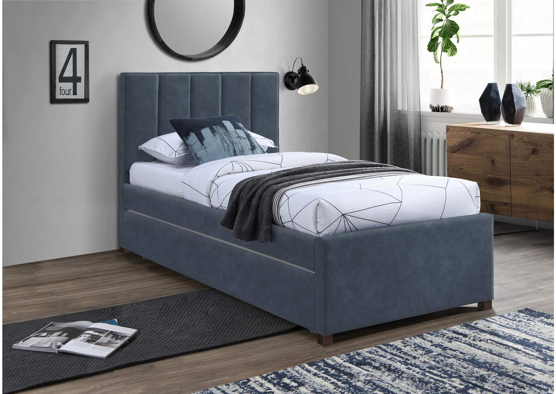 Hudson Navy Faux Leather Twin Trundle Bed,Meridian Furniture