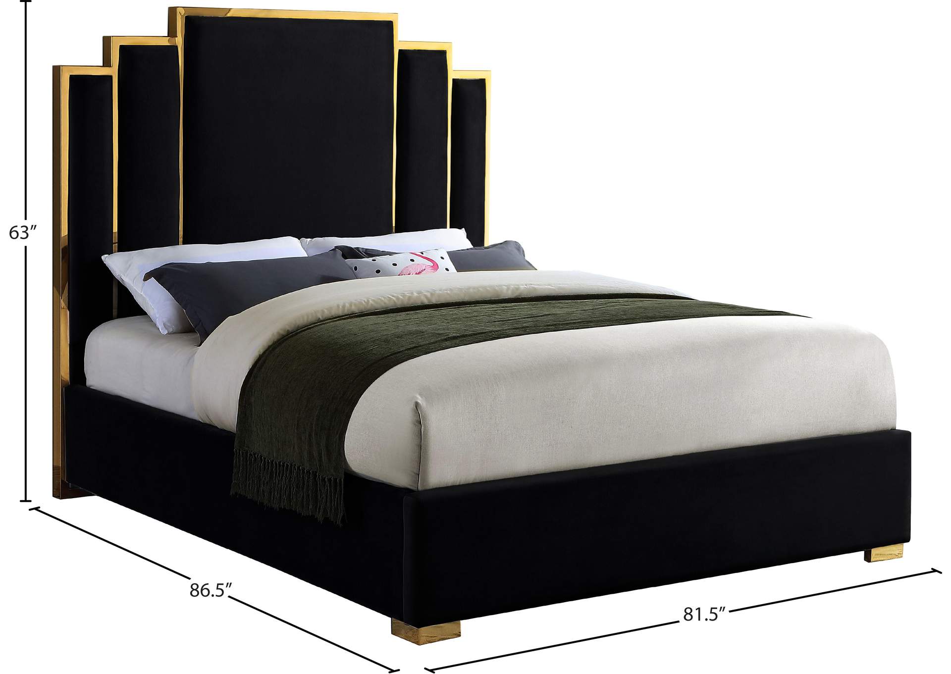 Hugo Black Velvet King Bed,Meridian Furniture