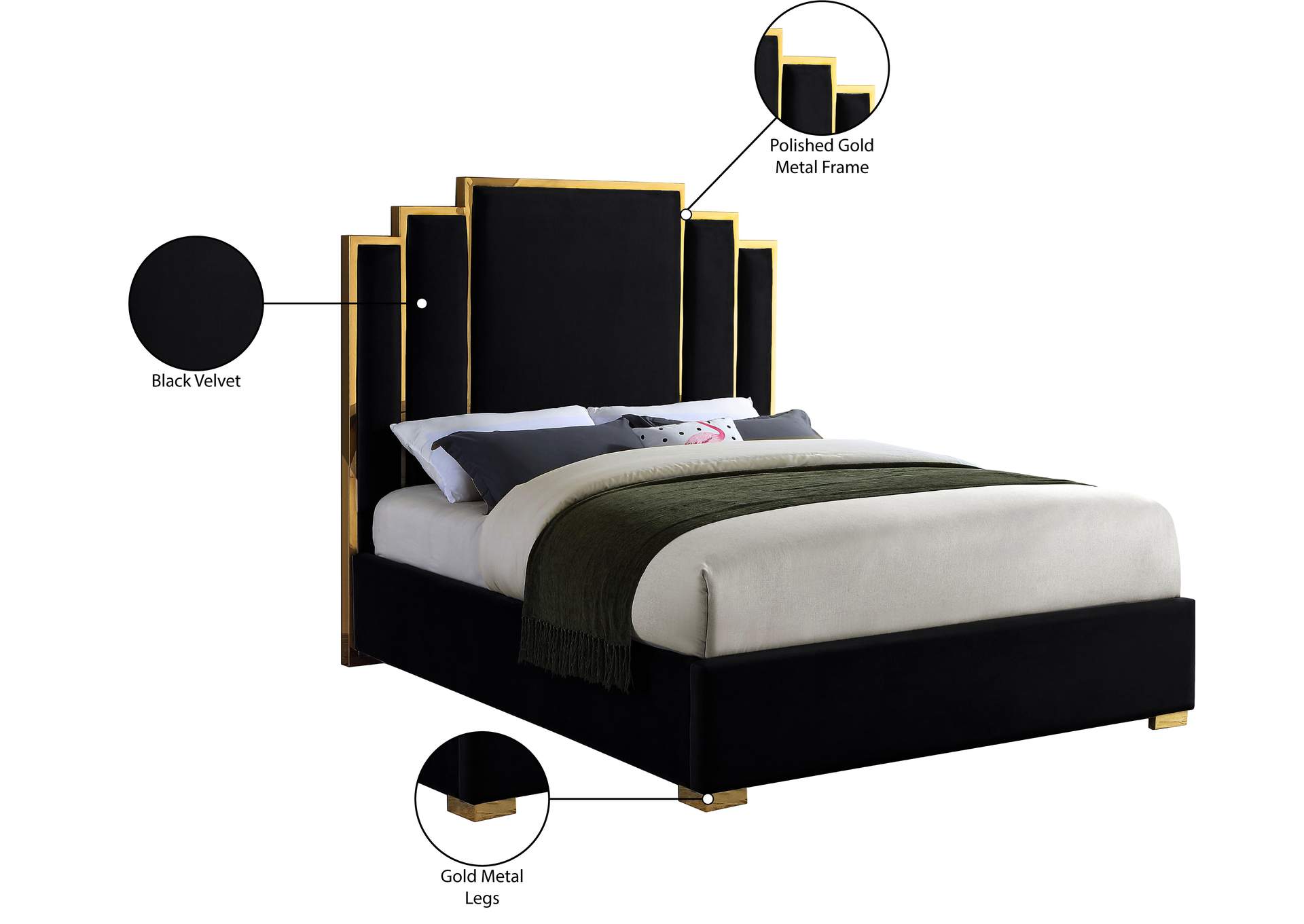 Hugo Black Velvet King Bed,Meridian Furniture