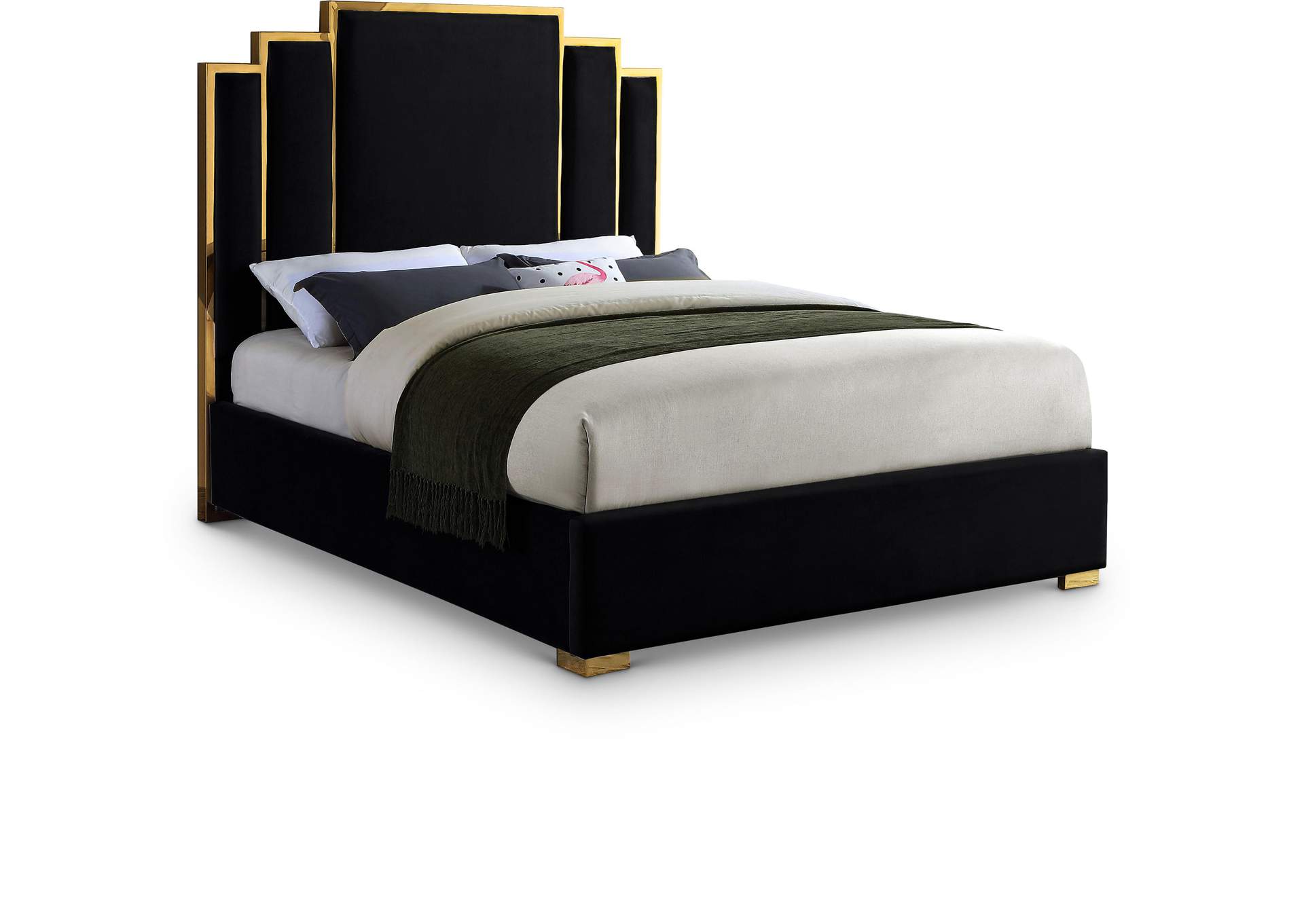 Hugo Black Velvet King Bed,Meridian Furniture