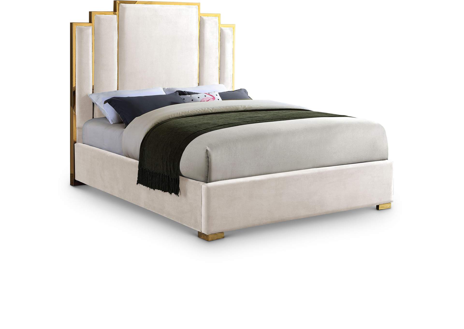 Hugo Cream Velvet King Bed,Meridian Furniture