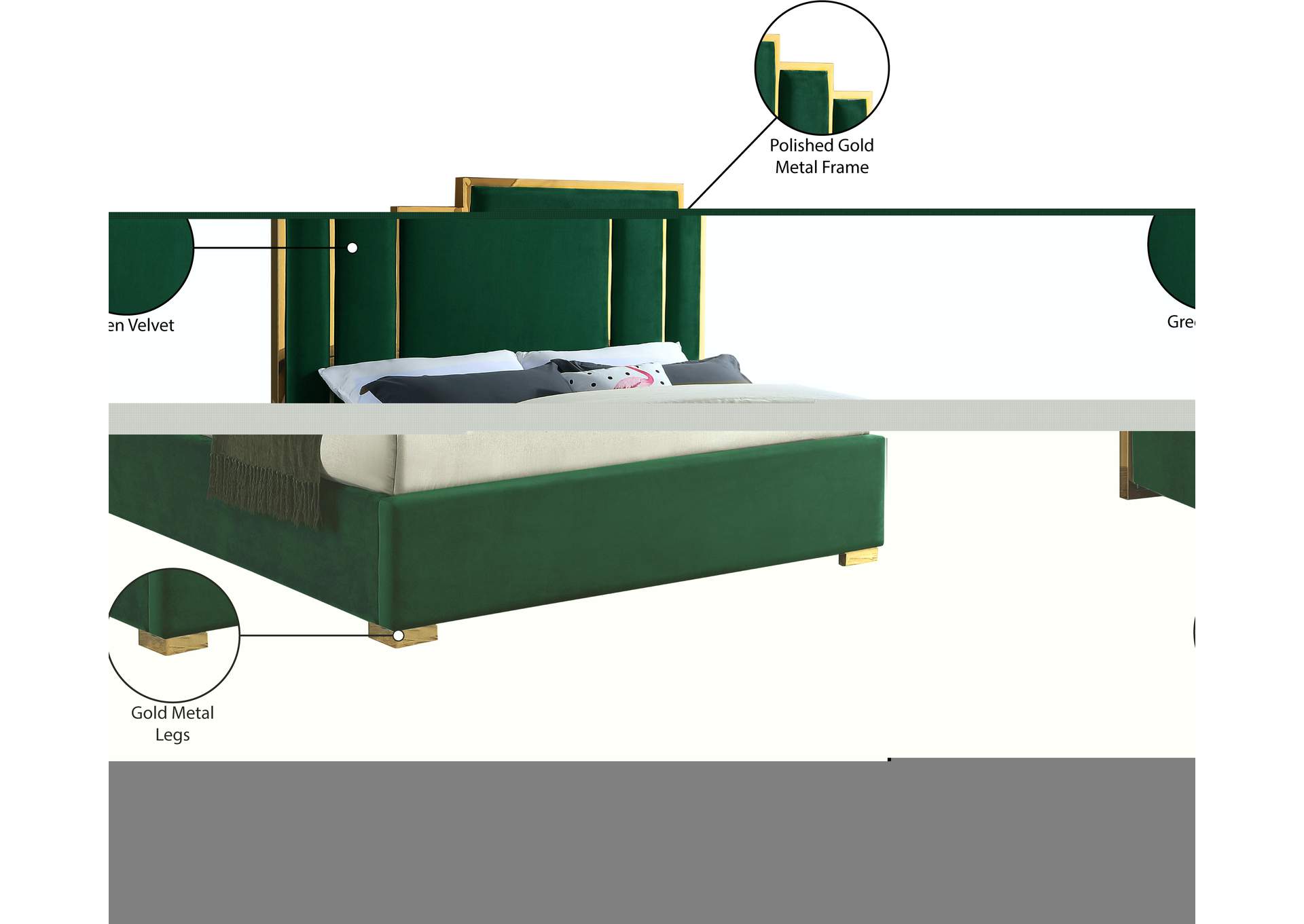 Hugo Green Velvet King Bed,Meridian Furniture