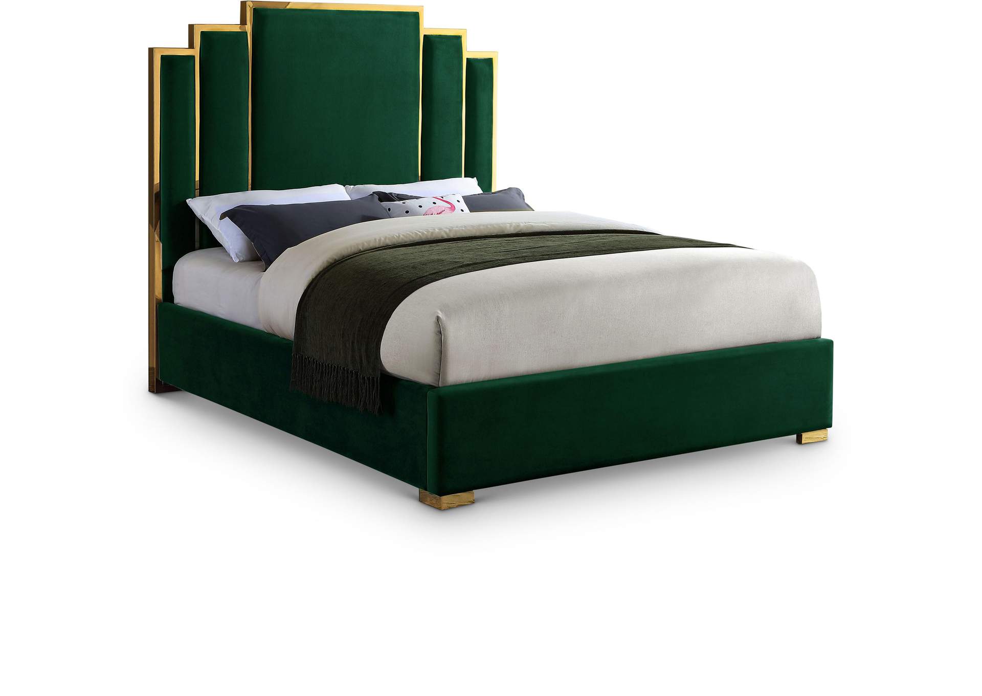 Hugo Green Velvet Queen Bed,Meridian Furniture