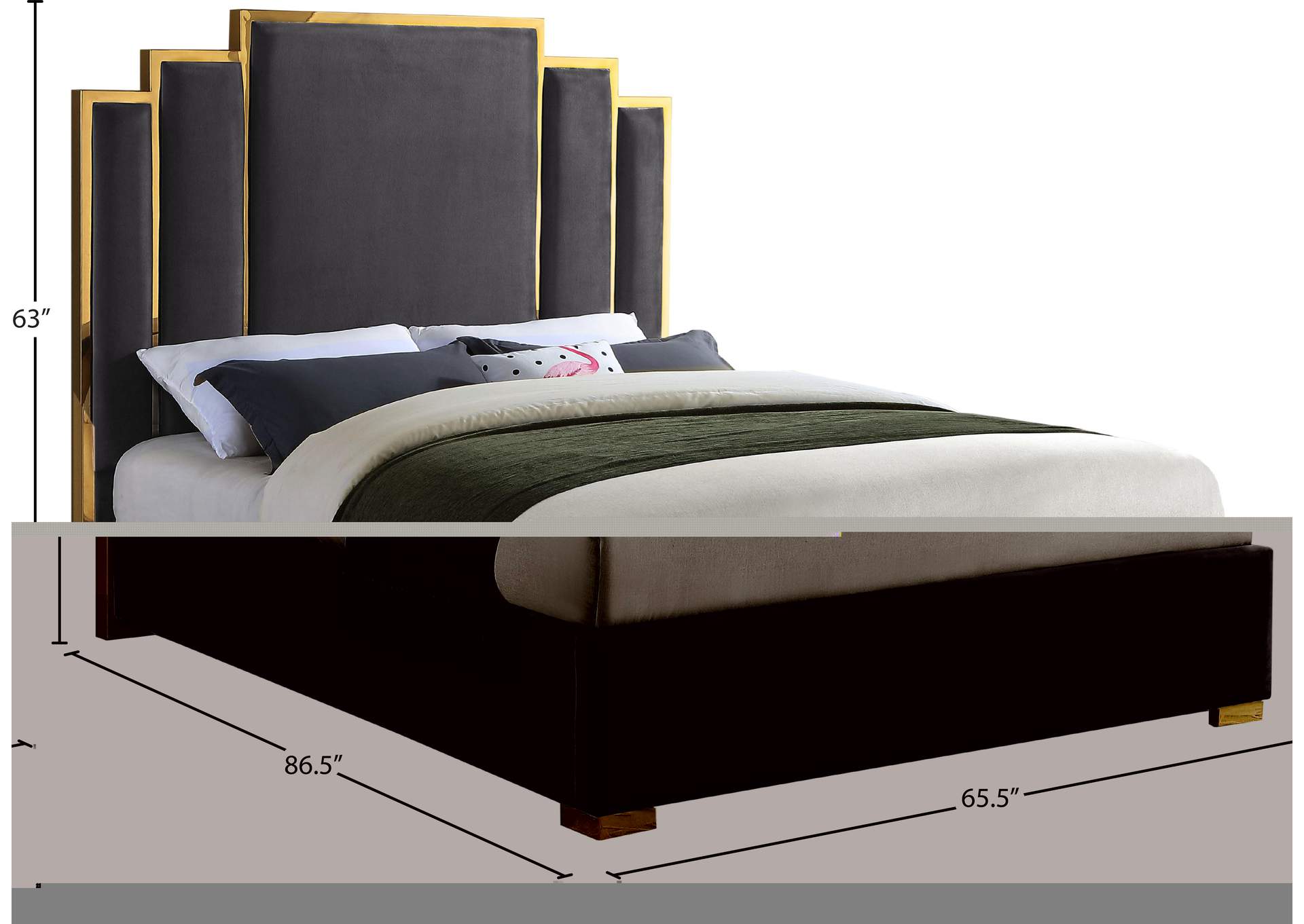 Hugo Grey Velvet Queen Bed,Meridian Furniture