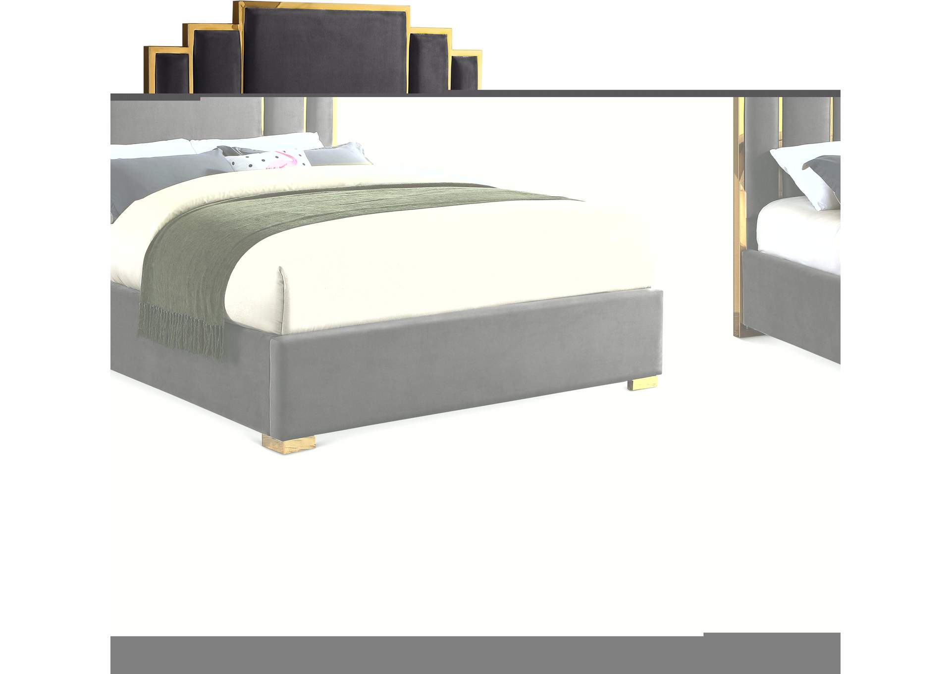 Hugo Grey Velvet Queen Bed,Meridian Furniture