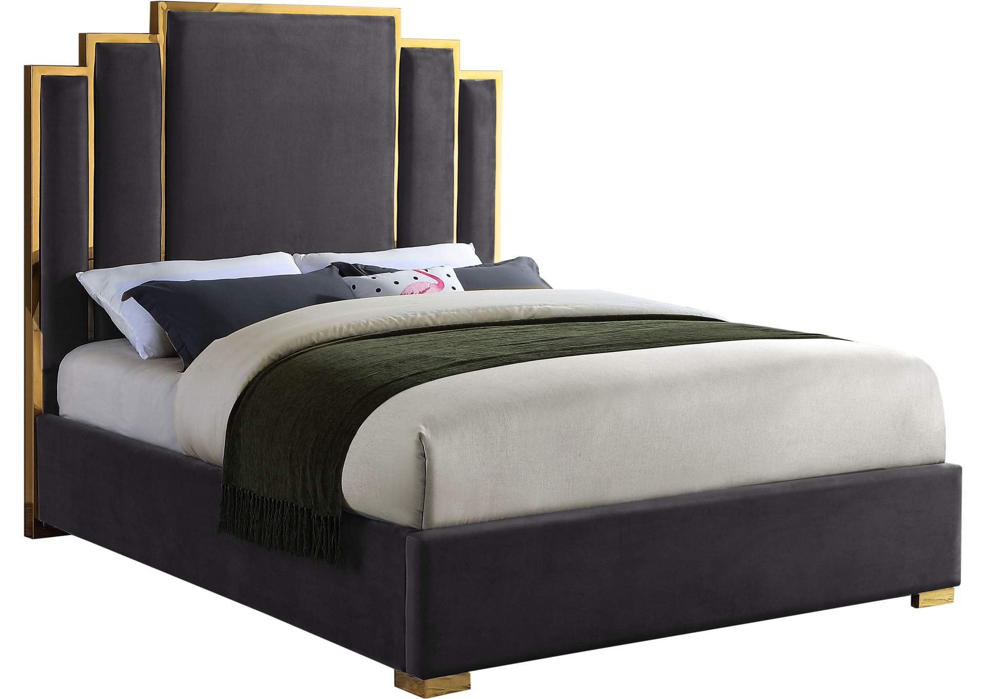 Hugo Grey Velvet Queen Bed,Meridian Furniture