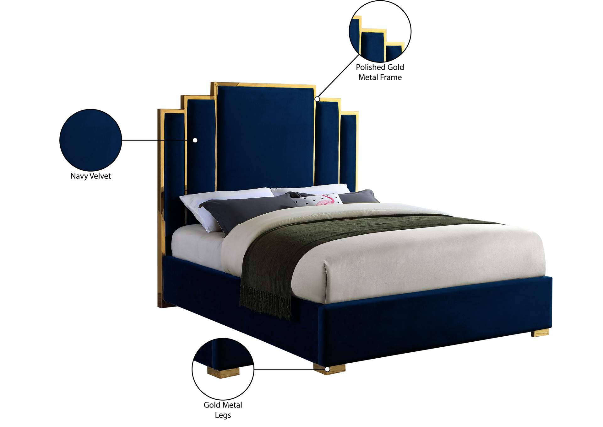 Hugo Navy Velvet King Bed,Meridian Furniture