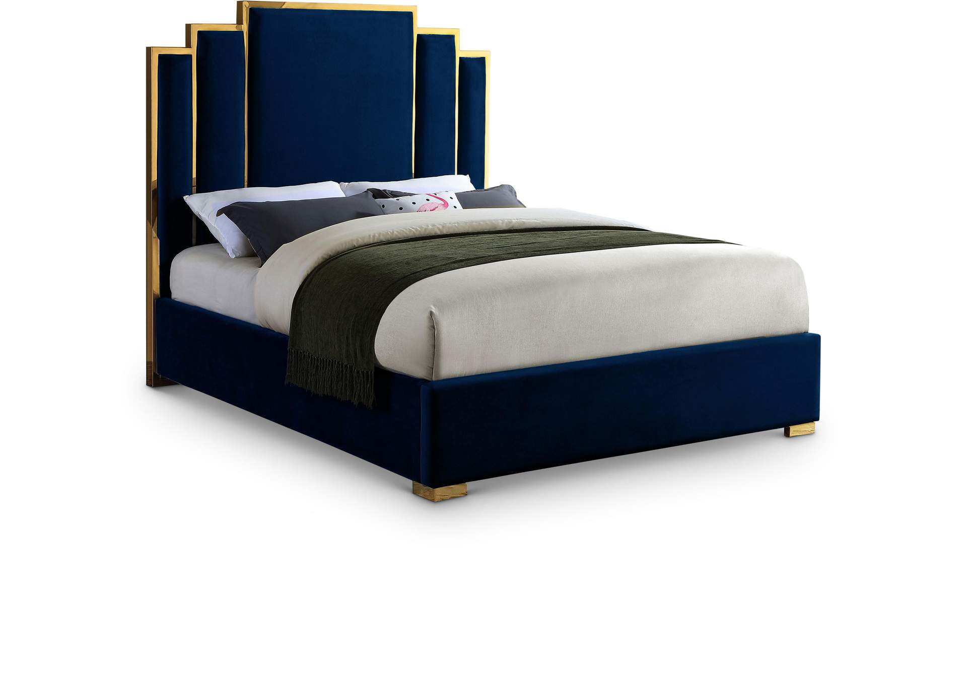 Hugo Navy Velvet King Bed,Meridian Furniture