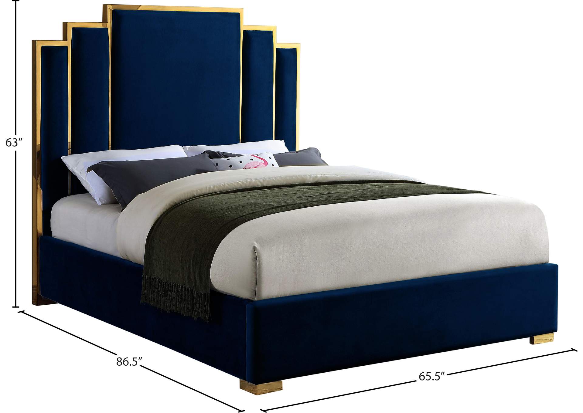 Hugo Navy Velvet Queen Bed,Meridian Furniture