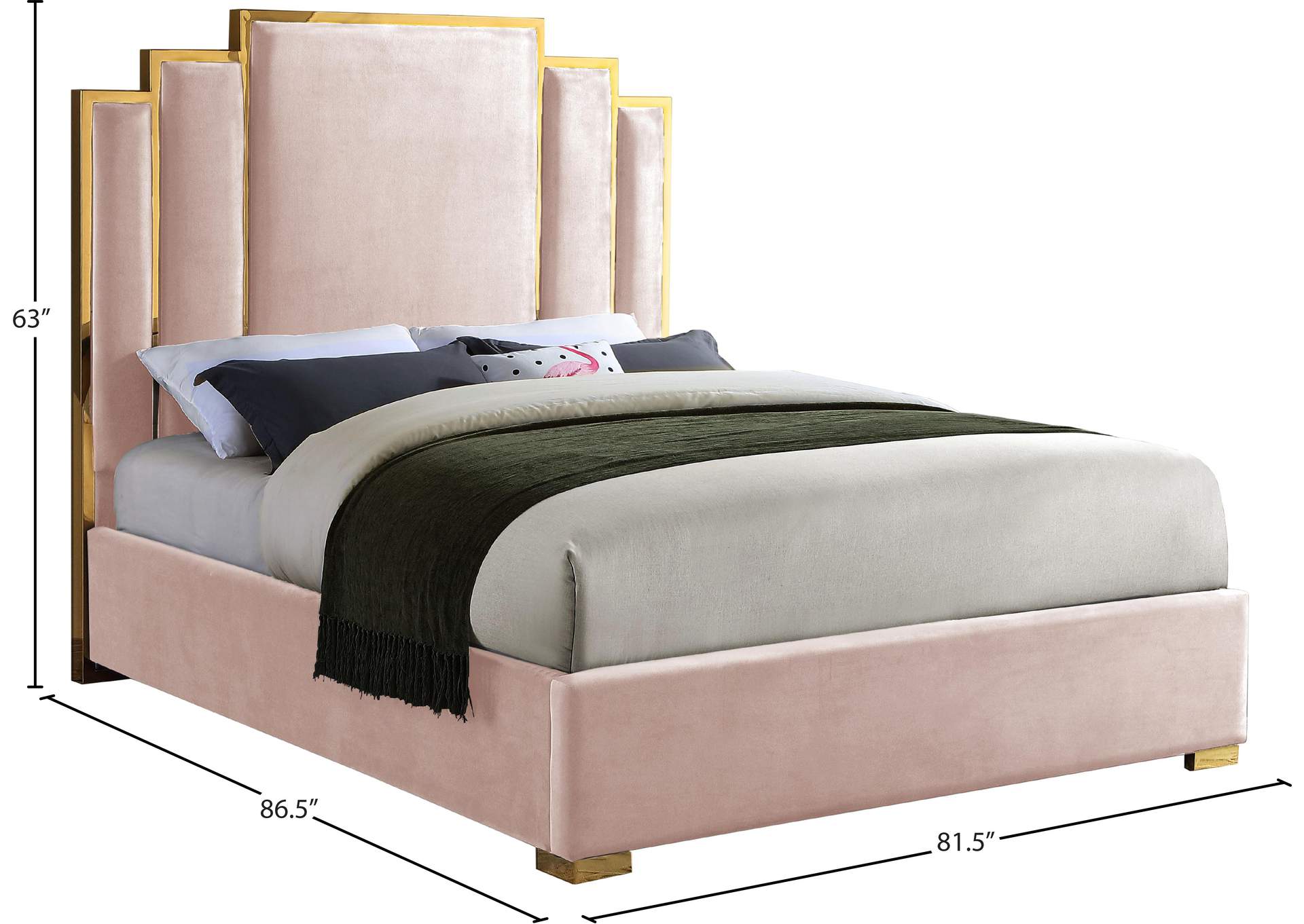 Hugo Pink Velvet King Bed,Meridian Furniture