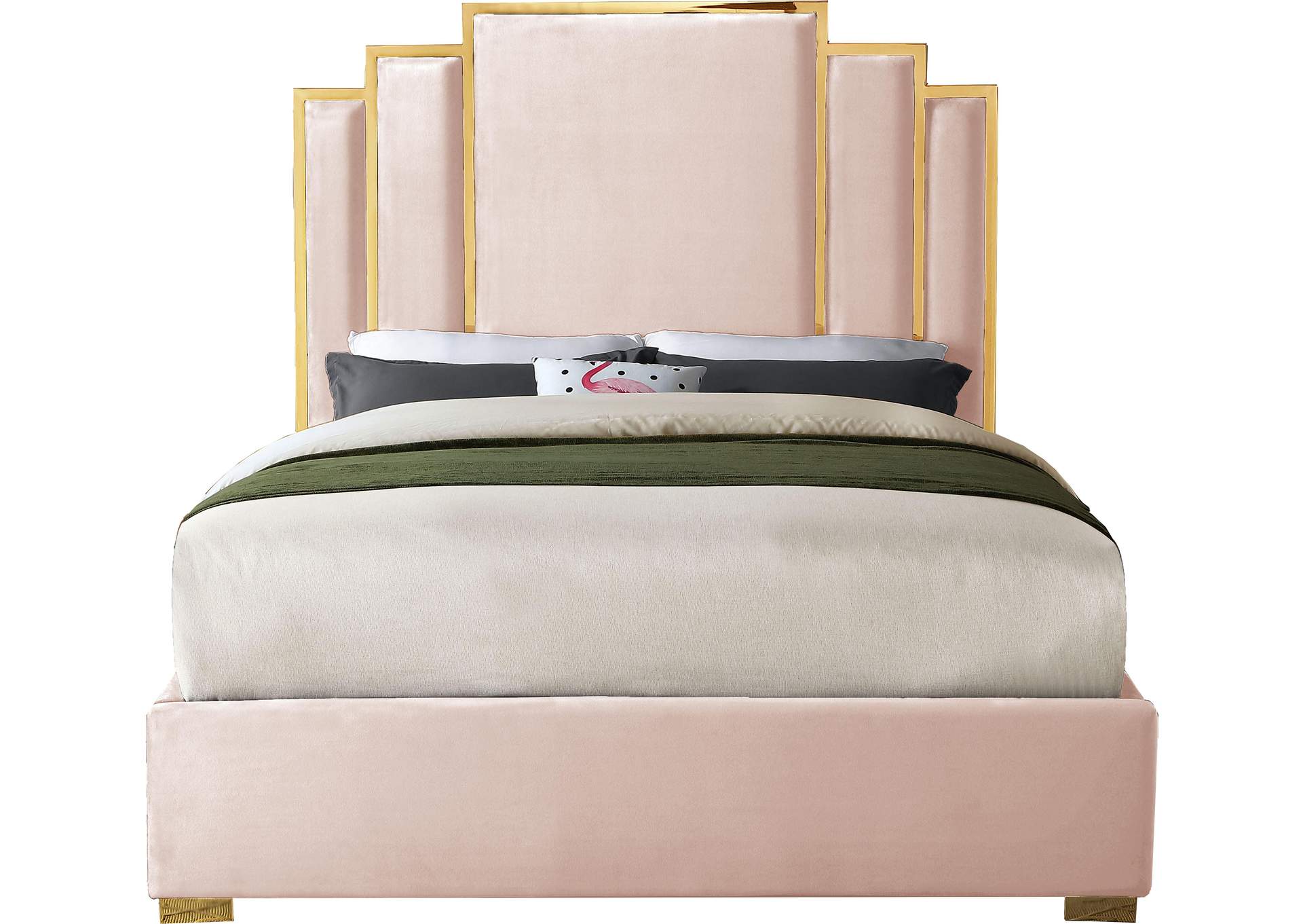 Hugo Pink Velvet King Bed,Meridian Furniture