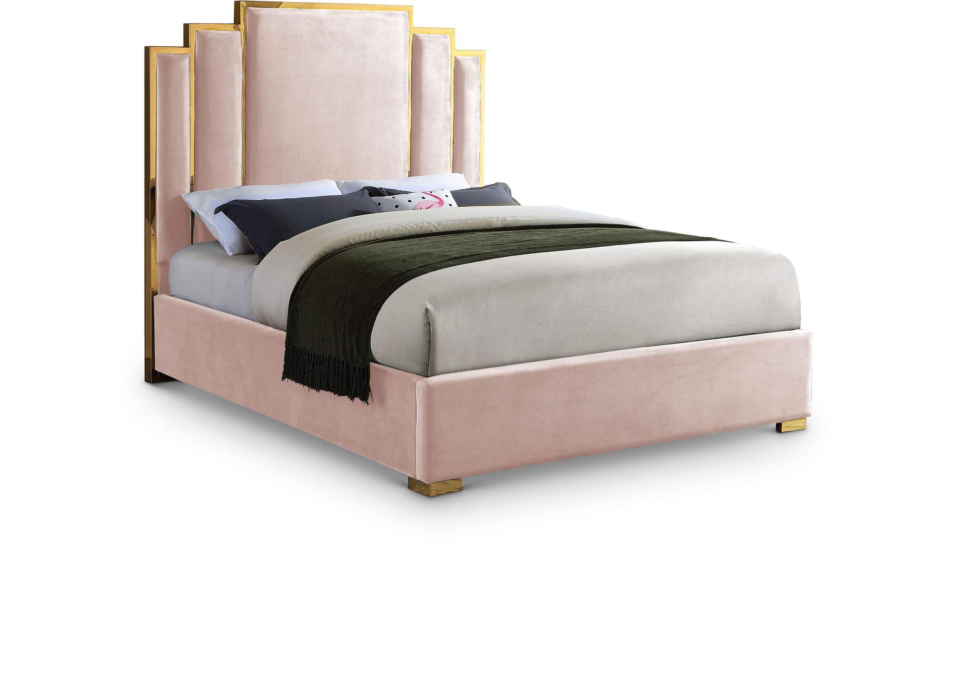 Hugo Pink Velvet Queen Bed,Meridian Furniture