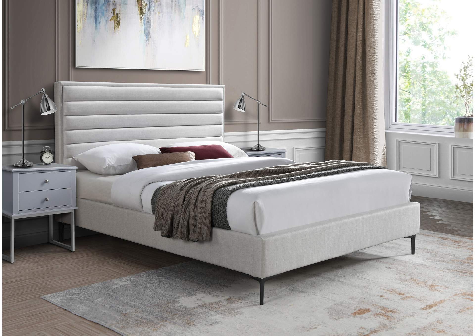 Hunter Cream Linen Textured Full Bed,Meridian Furniture