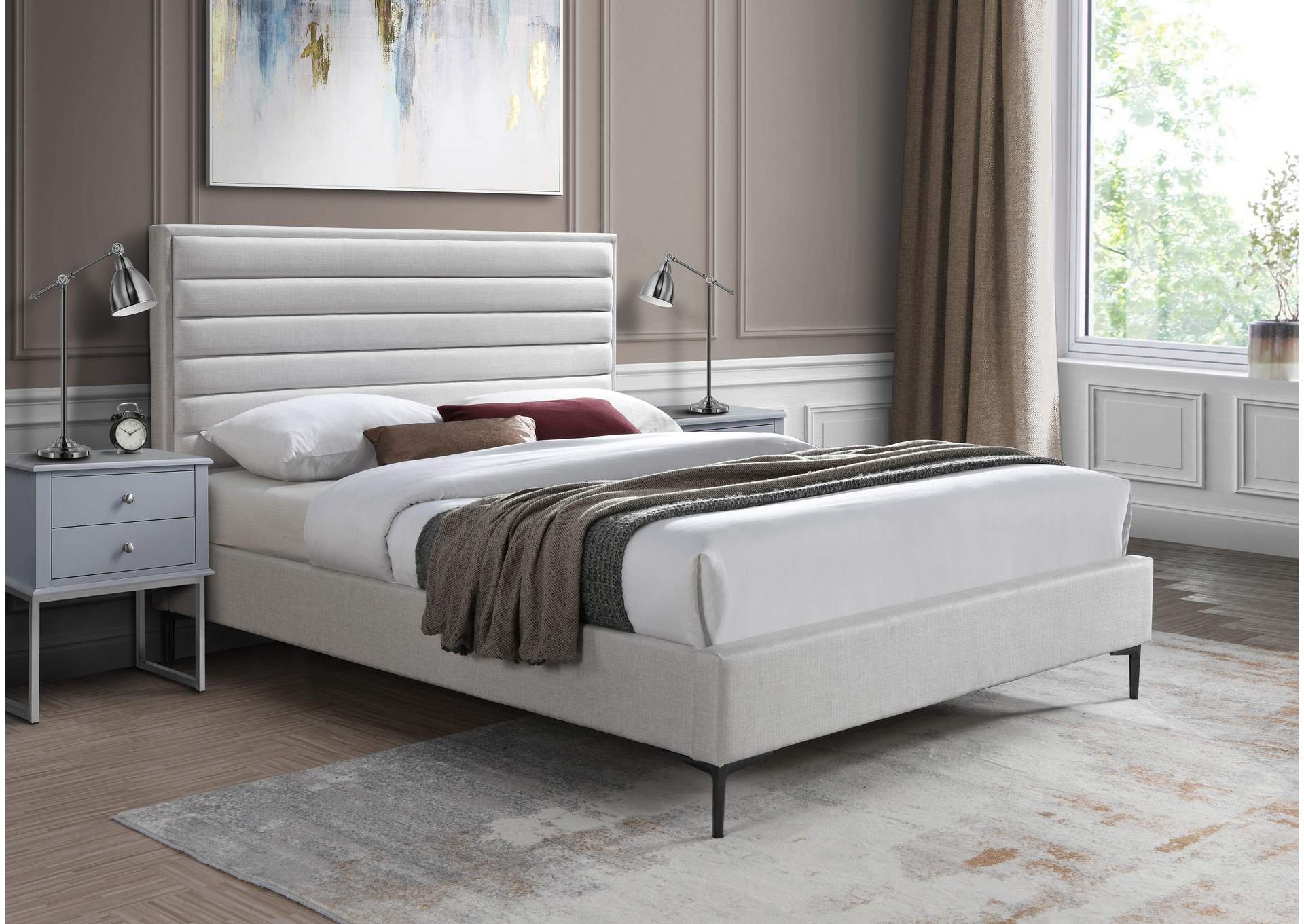 Hunter Cream Linen Textured King Bed,Meridian Furniture