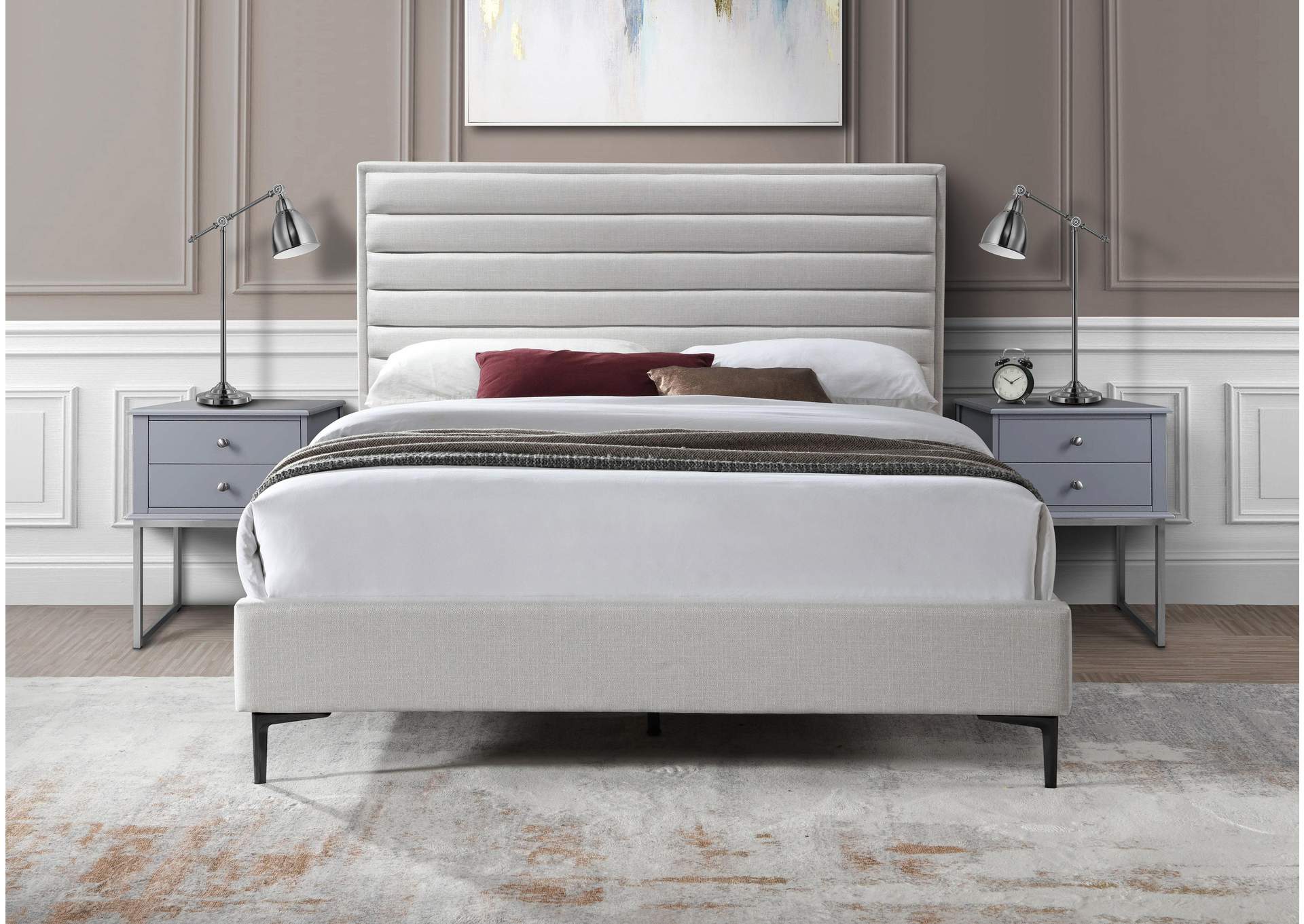 Hunter Cream Linen Textured King Bed,Meridian Furniture