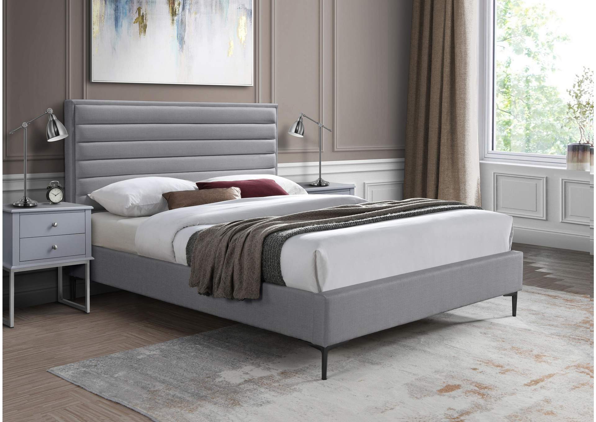 Hunter Grey Linen Textured King Bed,Meridian Furniture